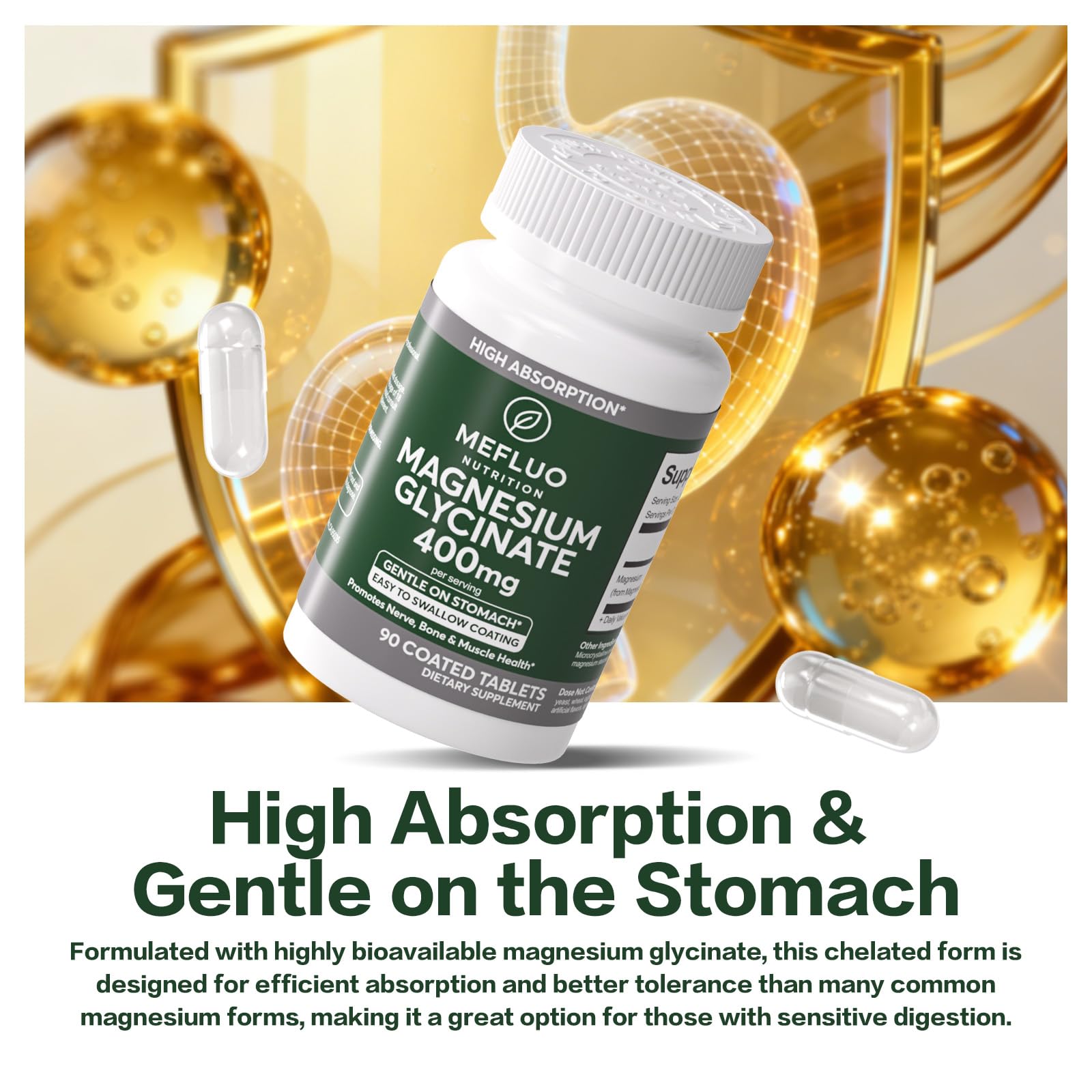 Magnesium Glycinate 400mg – High Absorption Magnesium Supplement for Muscle, Nerve & Sleep Support – Gentle on Stomach, Non-GMO, Vegan Capsules, 90 Count Mefluo buy supplements canada