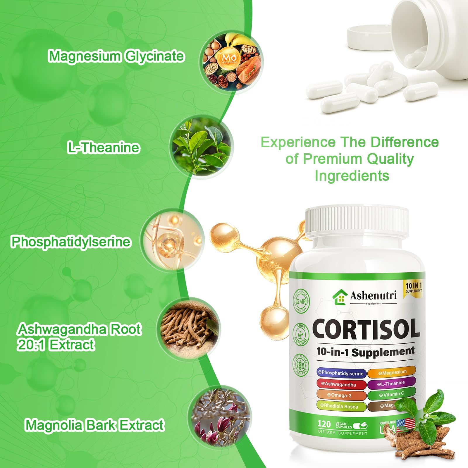 Ashenutri 10-in-1 Cortisol Supplement with Magnesium,Ashwagandha,Rhodiola Rosea,L Theanine,Hormone Balance for Women 120 Vegan Capsules Ashenutri buy supplements canada