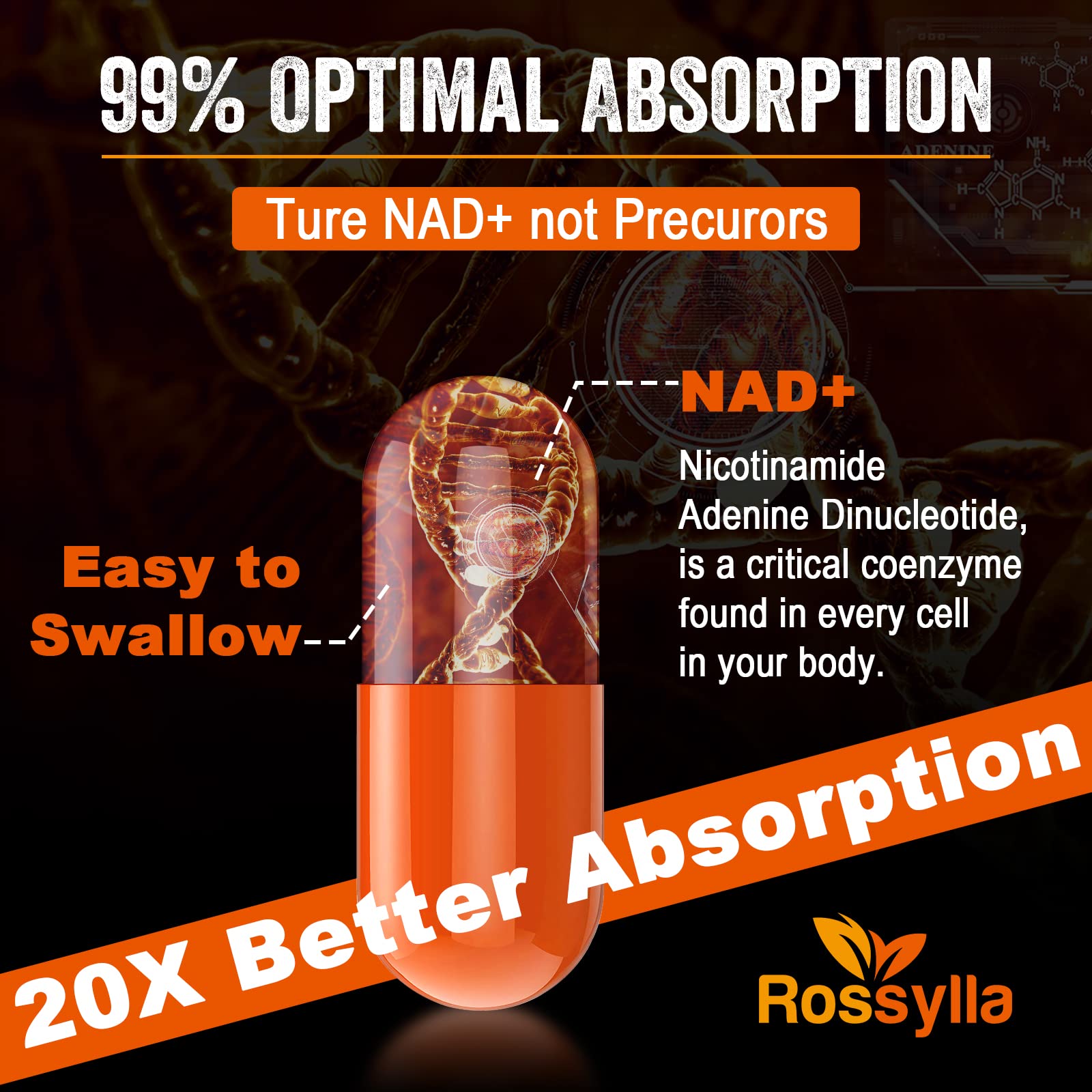 Rossylla 1300 MG Liposomal NAD+ Supplement | Highest Absorption | Purest NAD Supplemet to Boost NAD+ Effetively | Boosting NAD+ Supplement for Aging Defese, Cellular Energy, Longevity | 120 Count Rossylla buy supplements canada