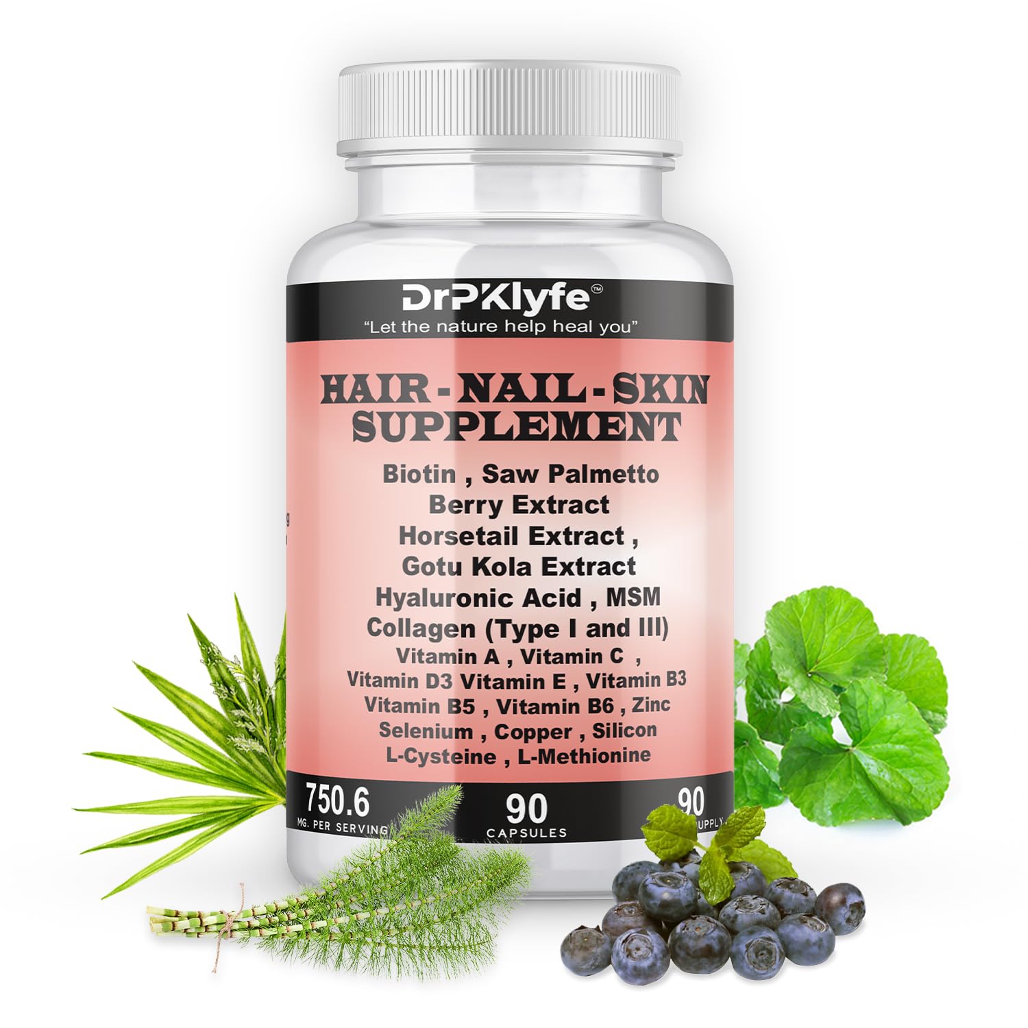DrPKLyfe Hair, Nail and Skin Supplement Capsules:Biotin, Collagen, Collagen Peptides, Acid Hyaluronic, Biotin, Vitamin A, C, B5, B6 Saw Palmetto & More - 90 Capsules. DrPKLyfe buy supplements canada