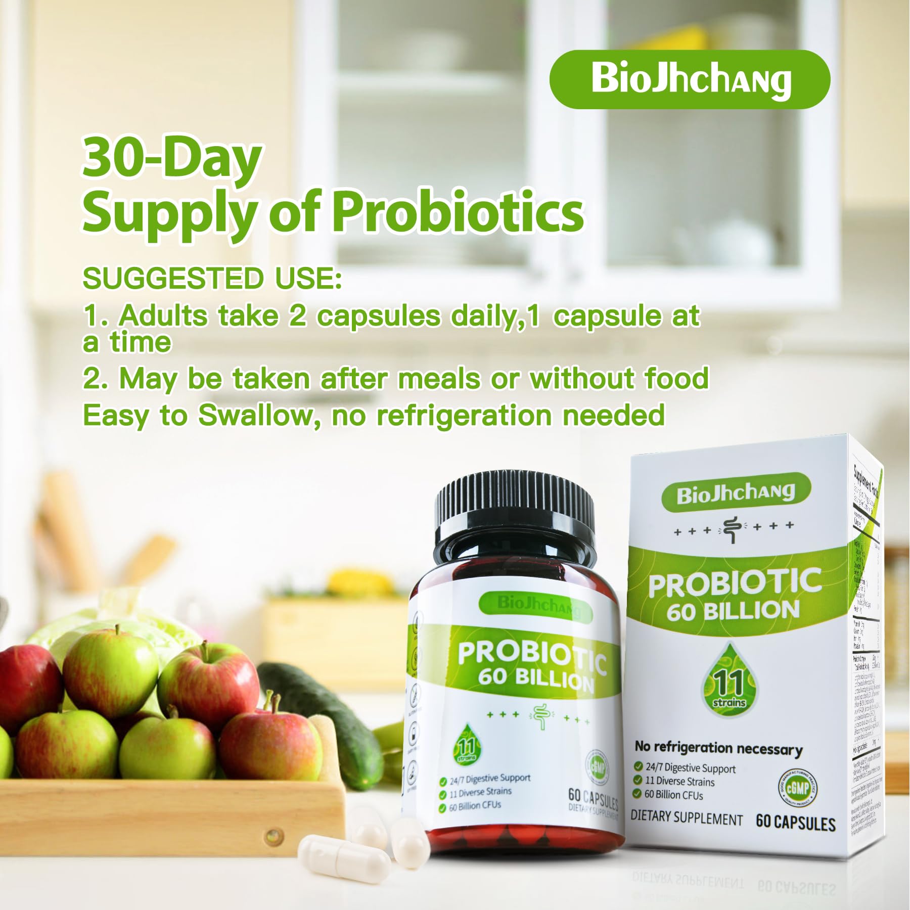 BioJhchang Probiotics Supplements 60 Billion CFUs 11 Diverse Strains Natural Prebiotics for Immune, Digestive Gut Health Supports Occasional Constipation Diarrhea Gas Bloating for Women & Men BioJhchang buy supplements canada