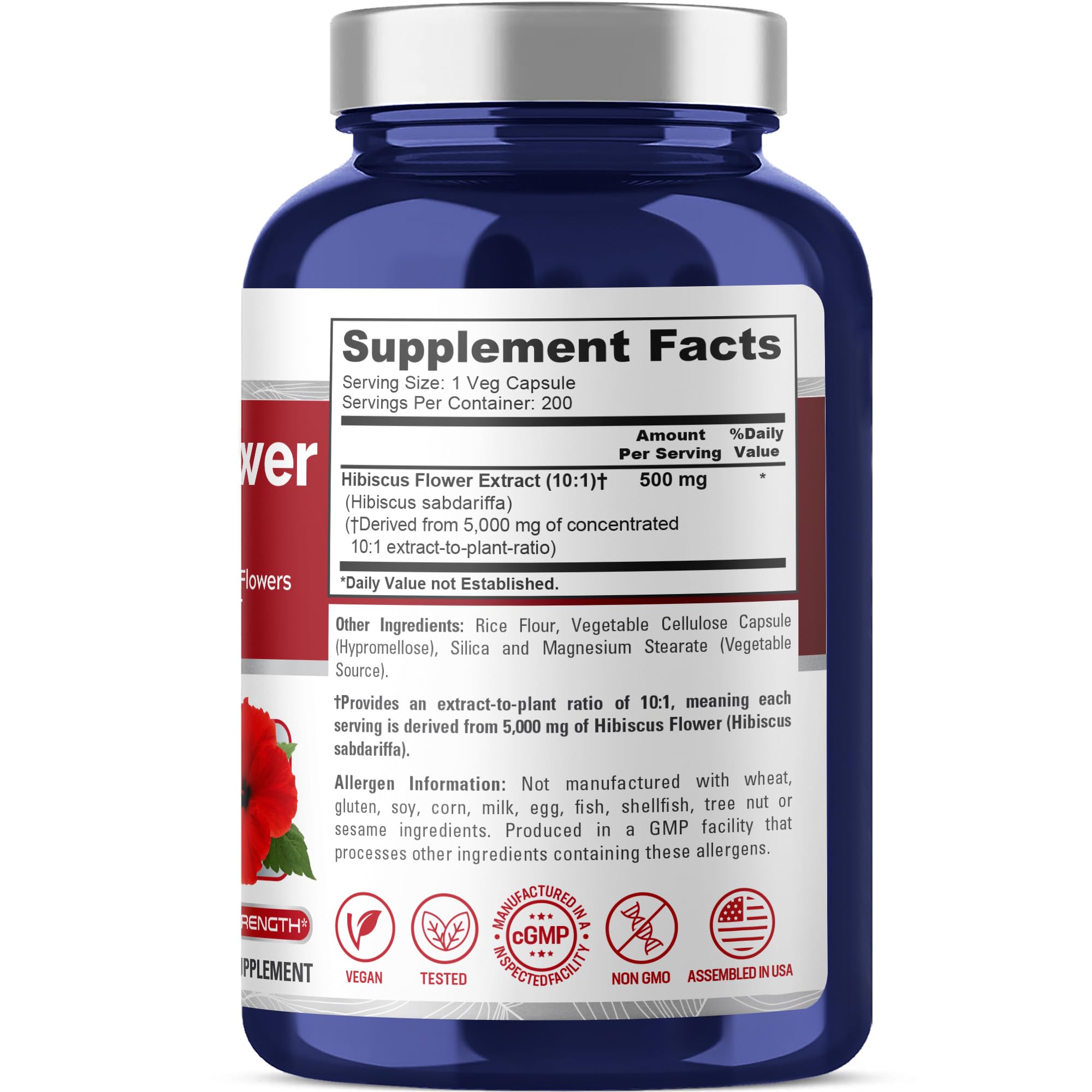 NusaPure Hibiscus Flower 10:1 Extract, 500 mg Equivalent to 5000mg 200 Vegetarian Caps (Non-GMO, Vegan) NusaPure buy supplements canada