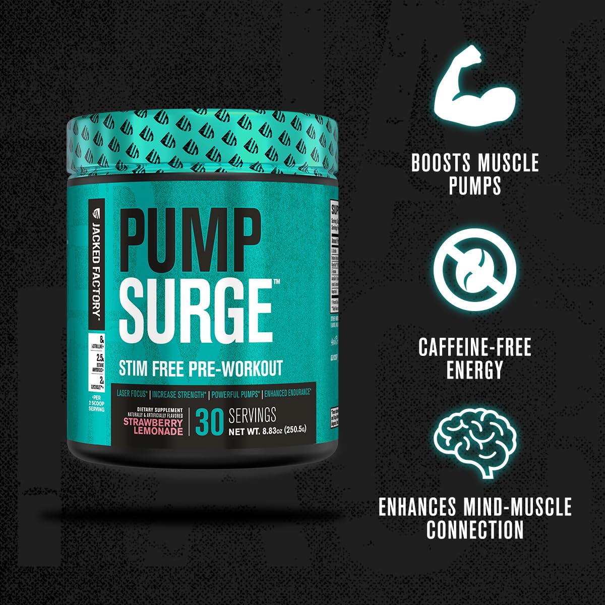 Jacked Factory Pumpsurge Caffeine Free Pre Workout for Men & Women - Booster & Stim Free Pre Workout - Intense Pumps, Enhanced Focus - 30 Servings, Cherry Limeade 8.83oz Jacked Factory buy supplements canada