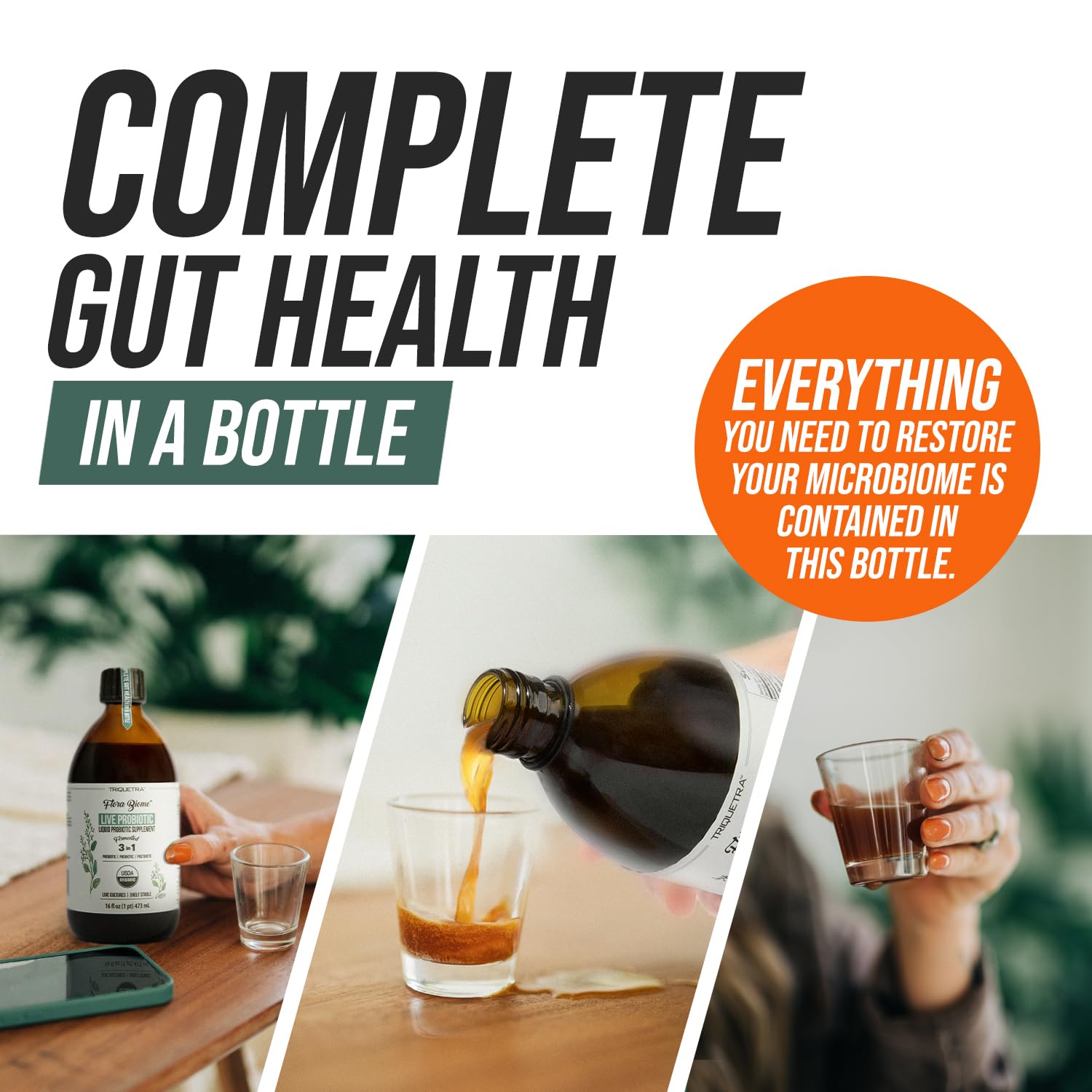 Flora Biome - Live Probiotic, Prebiotic, & Postbiotic – Organic Live-Culture – 10 Probiotic Strains, 18 Fermented Herbs - Complete Gut Health & Microbiome Optimizer (16 oz) Triquetra Health buy supplements canada