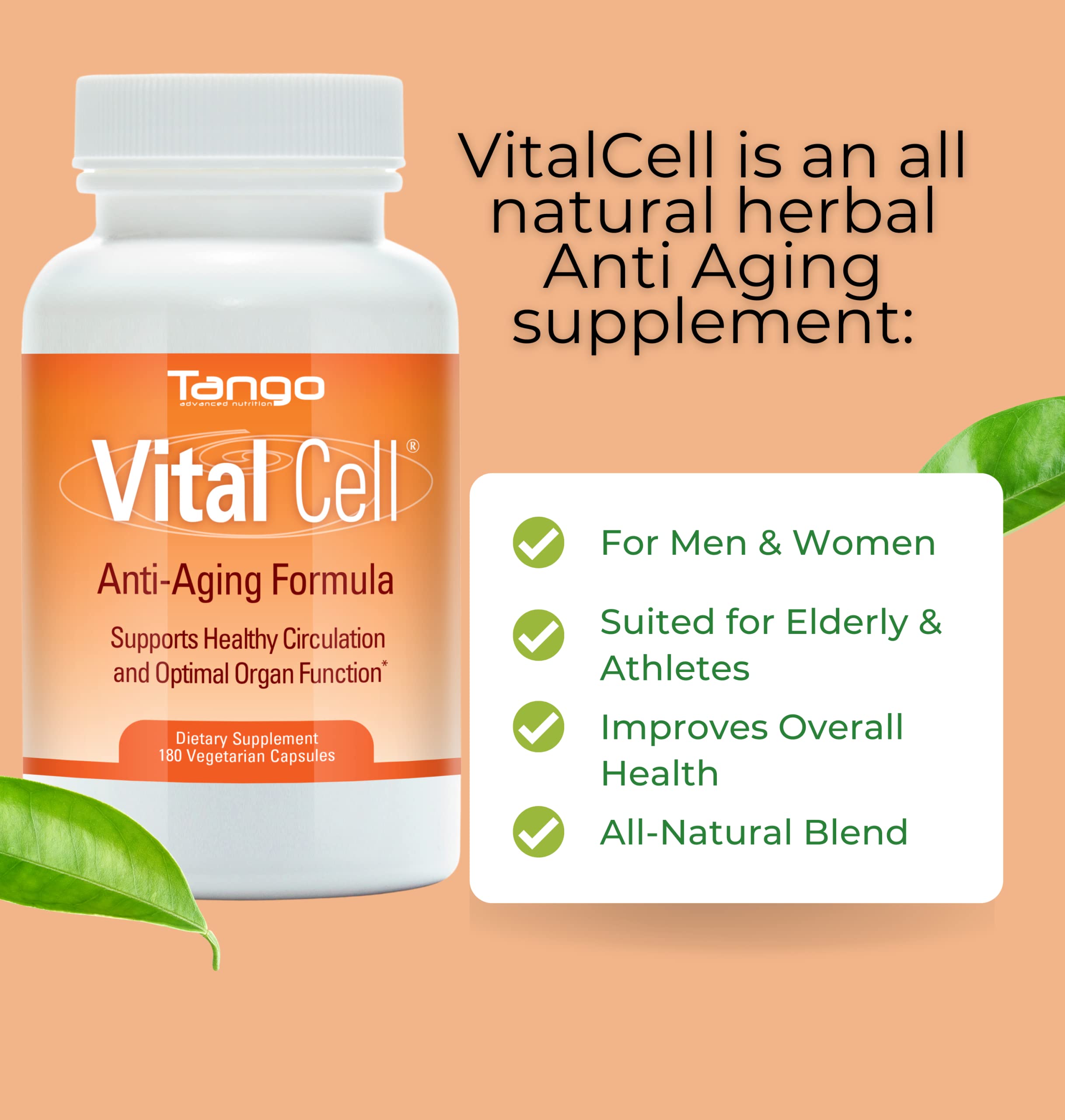 Vital Cell Natural Anti-Aging Supplement for Men and Women, Supporting Circulation and Healthy Organ Function (180 Vegetarian Capsules) Tango buy supplements canada