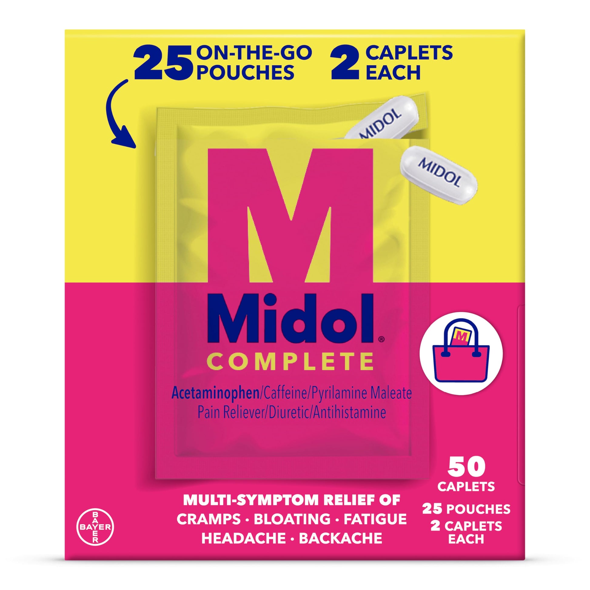 Midol Complete On The Go Caplets with Acetaminophen for Menstrual Symptom Relief, Period Cramp and Menstrual Pain Relief, 50 Count (25 Pouches of 2) Midol buy supplements canada