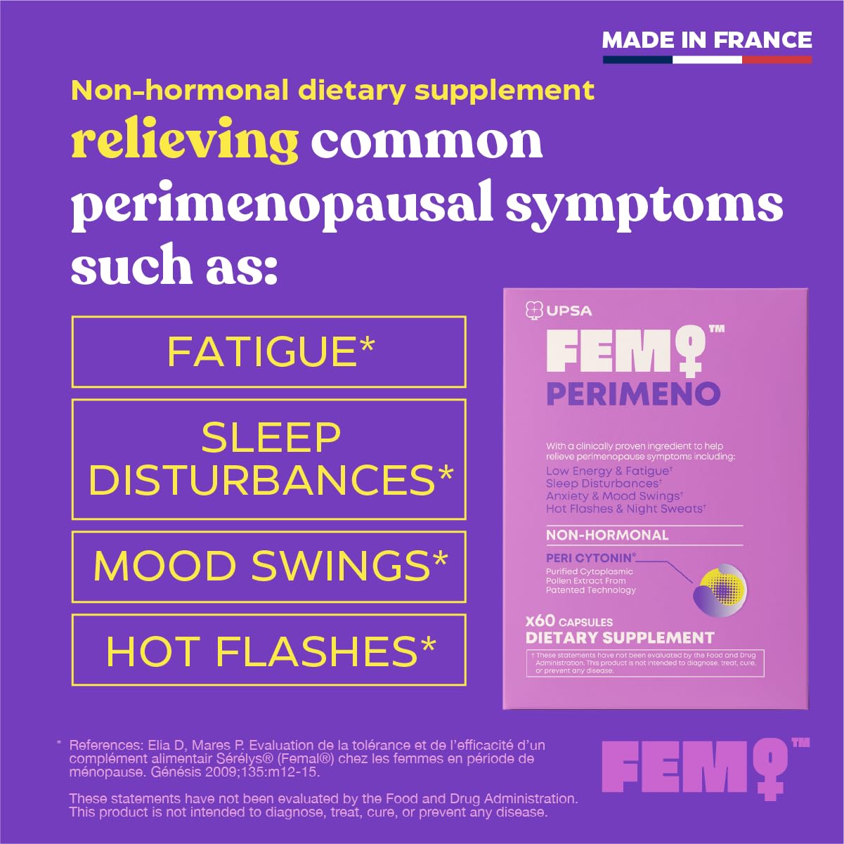 Upsa FEM Perimeno Perimenopause Supplements for Women - Non-Hormonal Pre-Menopause Support for Hot Flashes, Night Sweats, Mood, Sleep & Low Energy - 30 Capsules Upsa buy supplements canada