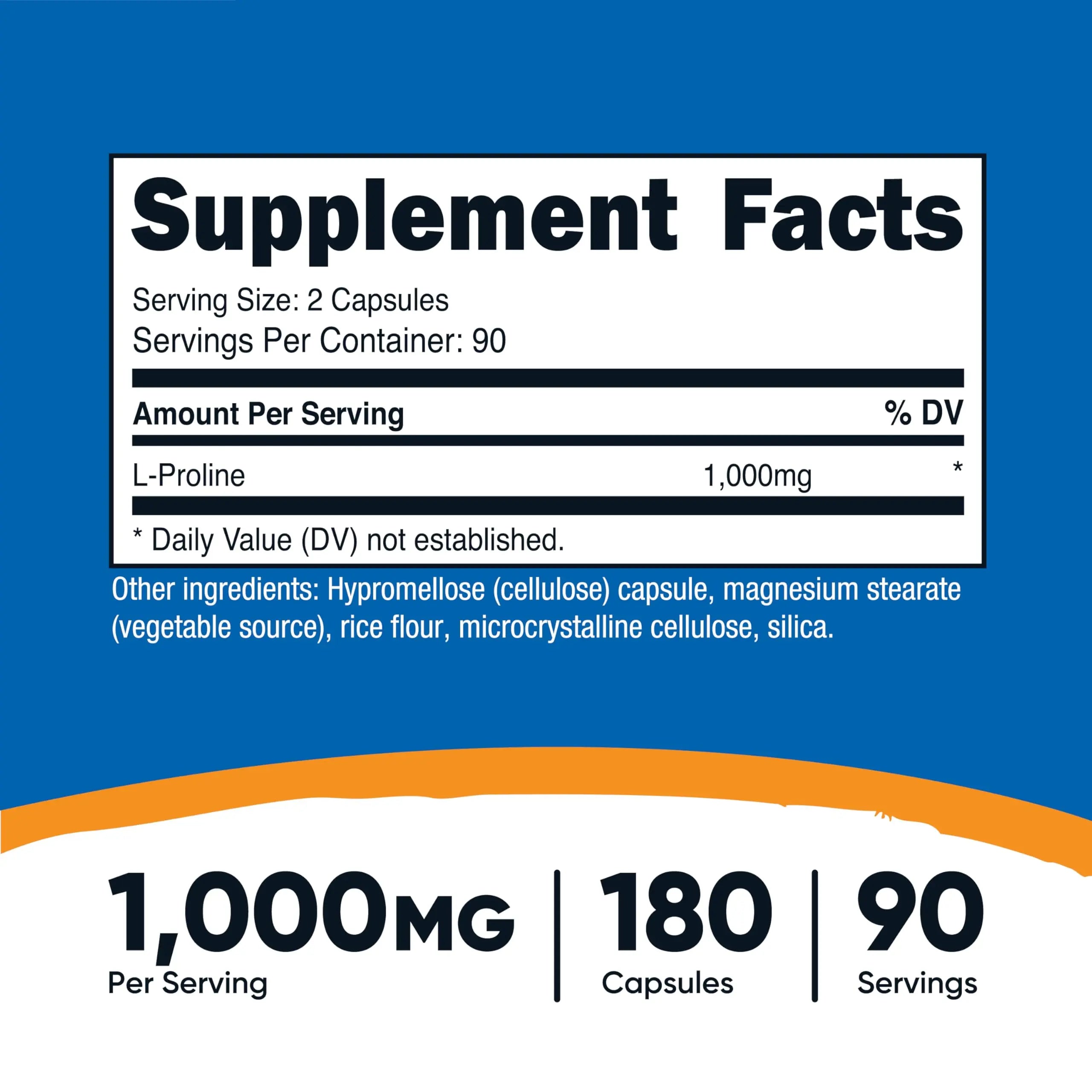 Nutricost L-Proline 1000mg, 180 Capsules (90 Servings) - 500mg Per Cap, Non-GMO, Gluten Free Nutricost buy supplements canada