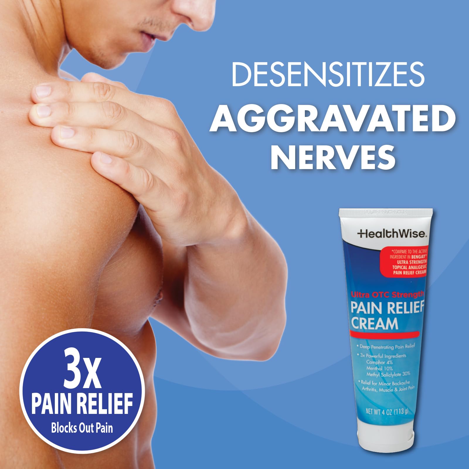 HealthWise Pain Relief Cream | Ultra OTC Strength | 4% Camphor + 10% Menthol + 30% Methly Saliclylate | Non-Greasy Formula | 4.0 Oz | Topical Analgesic HealthWise buy supplements canada