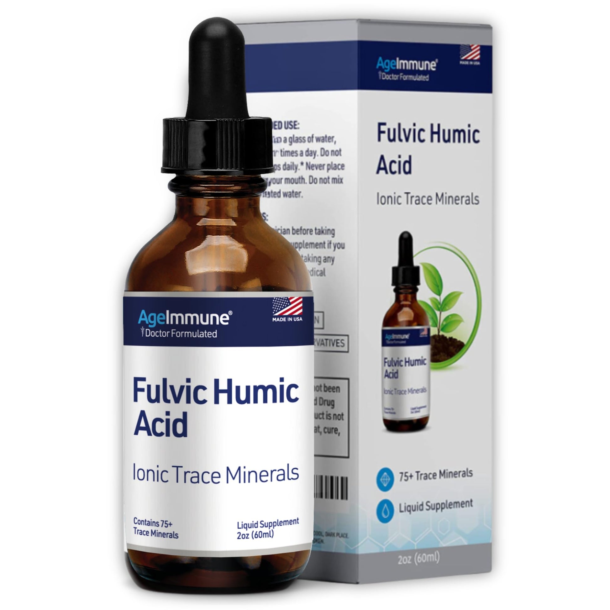 Fulvic Humic Acid 75 + Trace Minerals Liquid Supplement - Plant Derived in USA - Fulvic Acid Minerals Concentrate for Energy, Gut Health and Hydration AgeImmune buy supplements canada