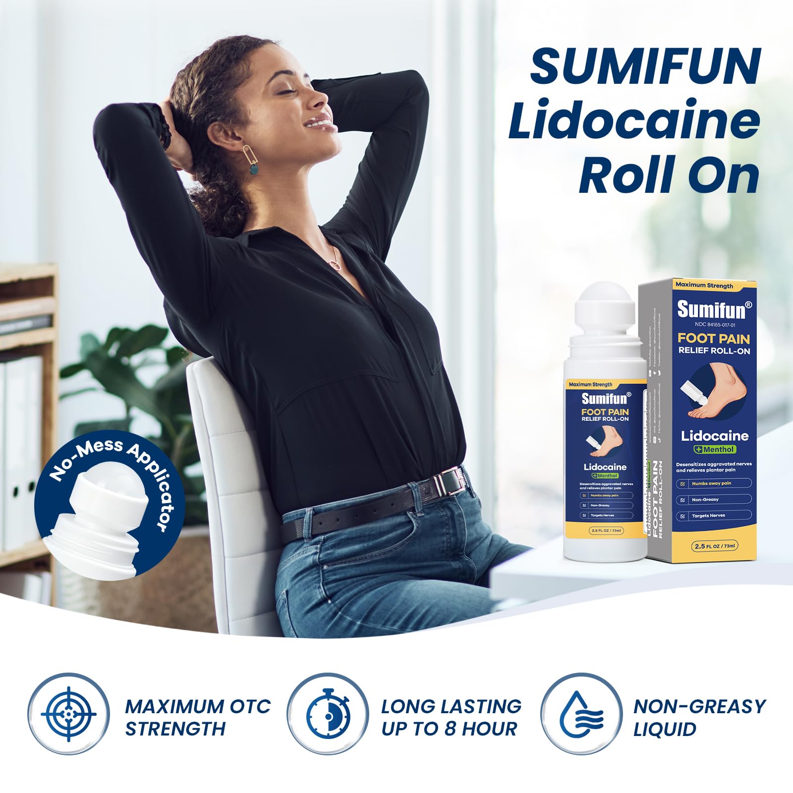 Sumifun Foot Pain Relief Lidocaine Roll-On - Maximum Strength OTC for Plantar Fasciitis & Heel Pain - Fast-Drying, Non-Greasy Formula, 2.5 Fl Oz * 3 Sumifun buy supplements canada