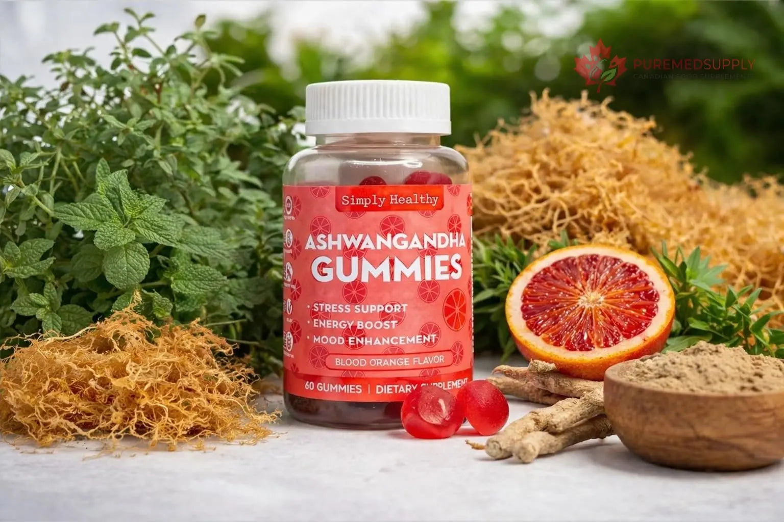 Simply Healthy Premium Ashwagandha Gummies, Stress Support with Blood Orange Flavor, Vegan, Easy to Chew, Daily Aid, Energy Booster, Mood Enhancer, for Both Men and Women, 60 Gummies Simply Healthy buy supplements canada