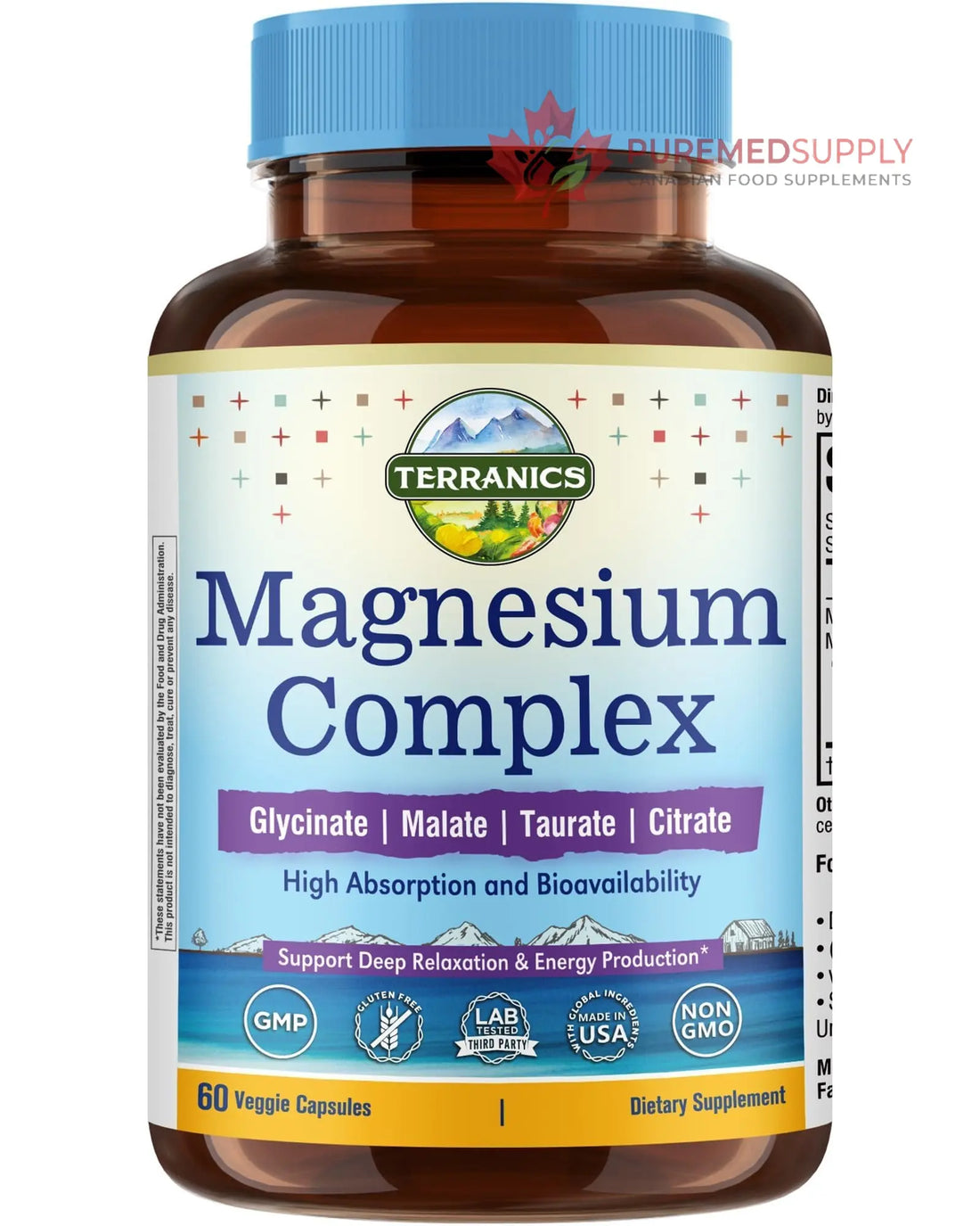 Terranics Magnesium Complex 500mg, Glycinate, Malate, Taurate, Citrate, Chelated Purified Easily Absorbed Magnesium Supplement for Sleep, Heart, Energy, Digestion Support, 60 Capsules Terranics buy supplements canada