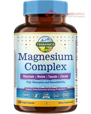 Terranics Magnesium Complex 500mg, Glycinate, Malate, Taurate, Citrate, Chelated Purified Easily Absorbed Magnesium Supplement for Sleep, Heart, Energy, Digestion Support, 60 Capsules Terranics buy supplements canada