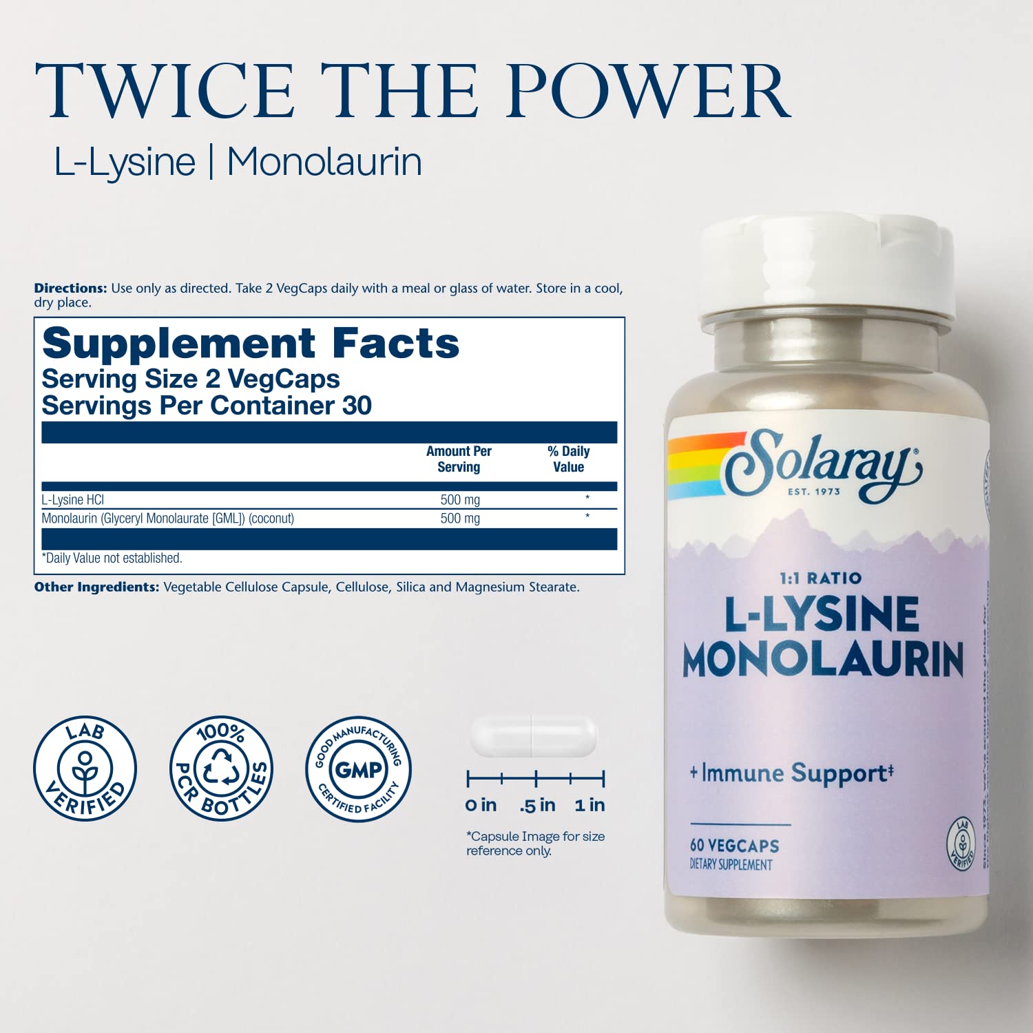 SOLARAY L-Lysine Monolaurin Immune Support Supplement, 1:1 Ratio for Immune System Function, 500 mg Each, 60-Day Money Back Guarantee SOLARAY buy supplements canada