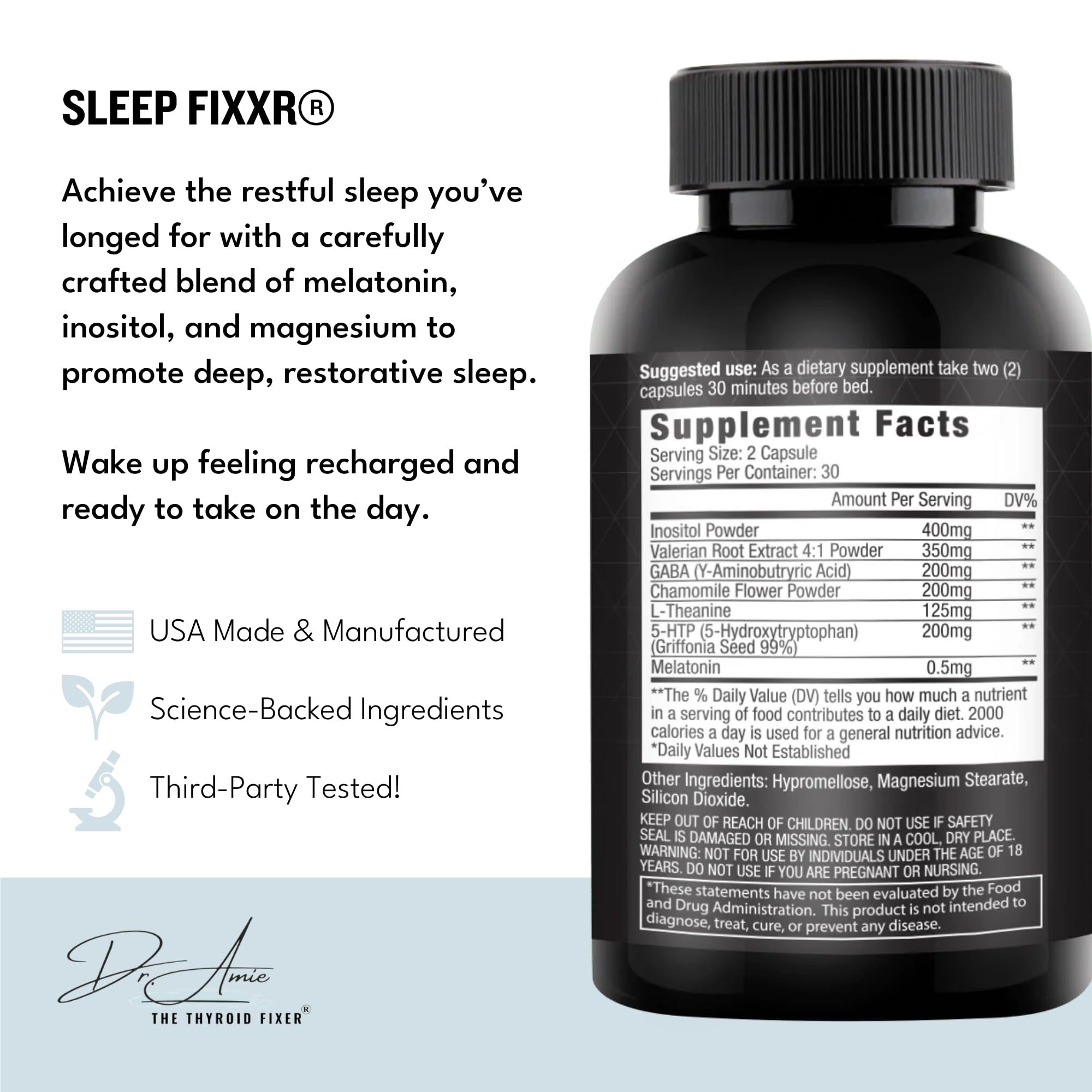 Fixxr Sleep Support by Dr. Amie | with Melatonin, Inositol, and Magnesium | 30 Day Supply, 60 Capsules Fixxr buy supplements canada