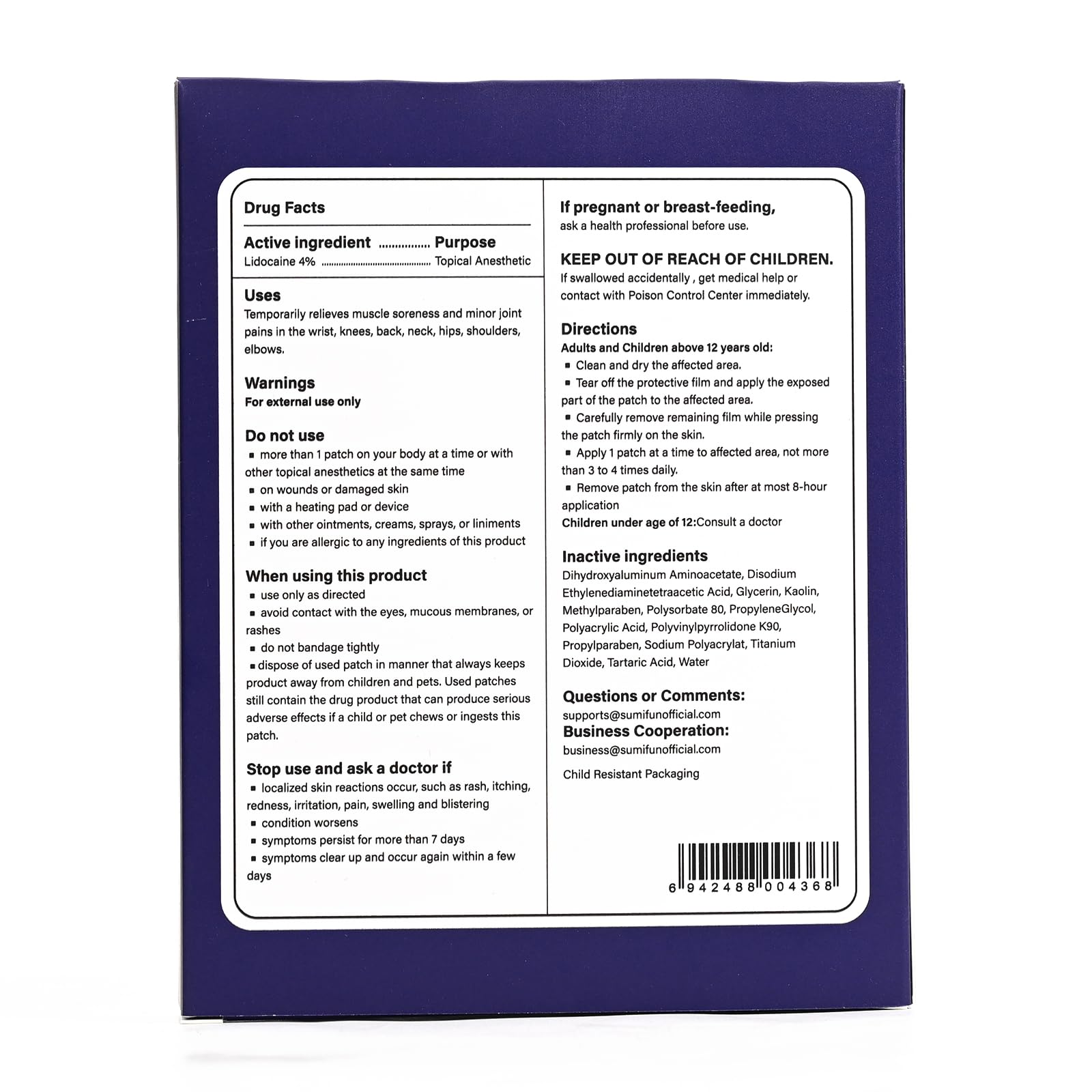 Sumifun XL Lidocaine Patches for Pain Relief, 4% Lidocaine Maximum Strength OTC, Extra Large 4.72"x7.87" for Full Back Pain Patches & Large Areas, 5 Count Sumifun buy supplements canada