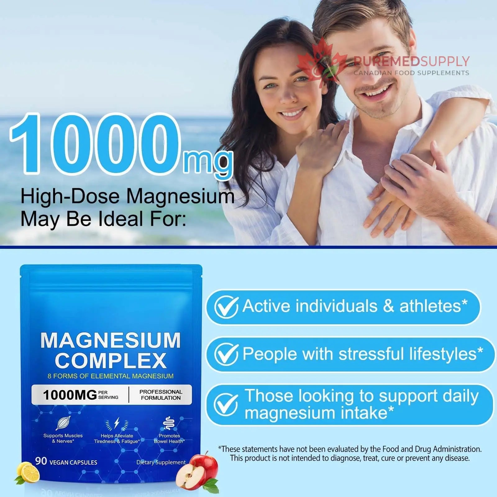 8-in-1 Magnesium Complex 90 Capsules, 1000mg with Magnesium Glycinate, Citrate, Malate, Taurate, Easy Absorption for Health, Energy, Non-GMO, Vegan ITSDAWN buy supplements canada