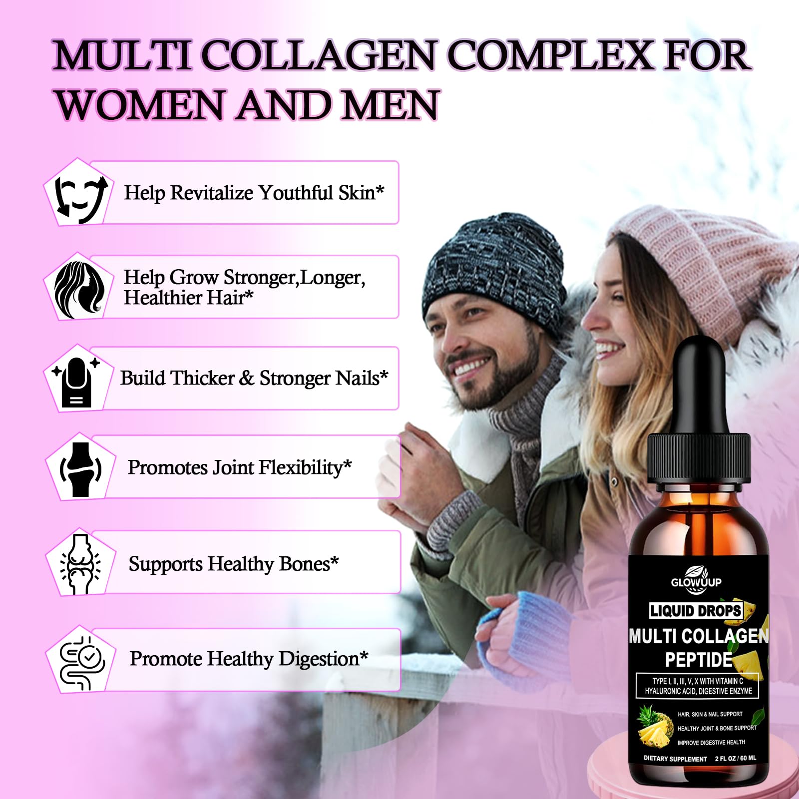 Multi Collagen Peptides Liquid Drops for Women & Men-Type I, II, III, V, X丨Hydrolyzed Collagen Peptides, Collagen Proteins W. Hyaluronic Acid, Biotin & Vitamin C for Hair Skin & Joint Gut Health GLOVVUUP buy supplements canada