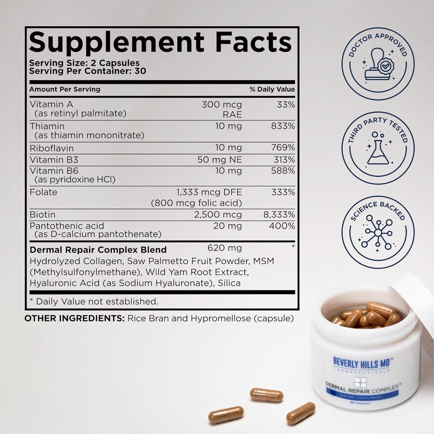 Beverly Hills MD Dermal Repair Anti-Aging Supplement - Hyaluronic Acid, Collagen, Vitamins for Smooth, Plump Skin (3) Beverly Hills MD buy supplements canada