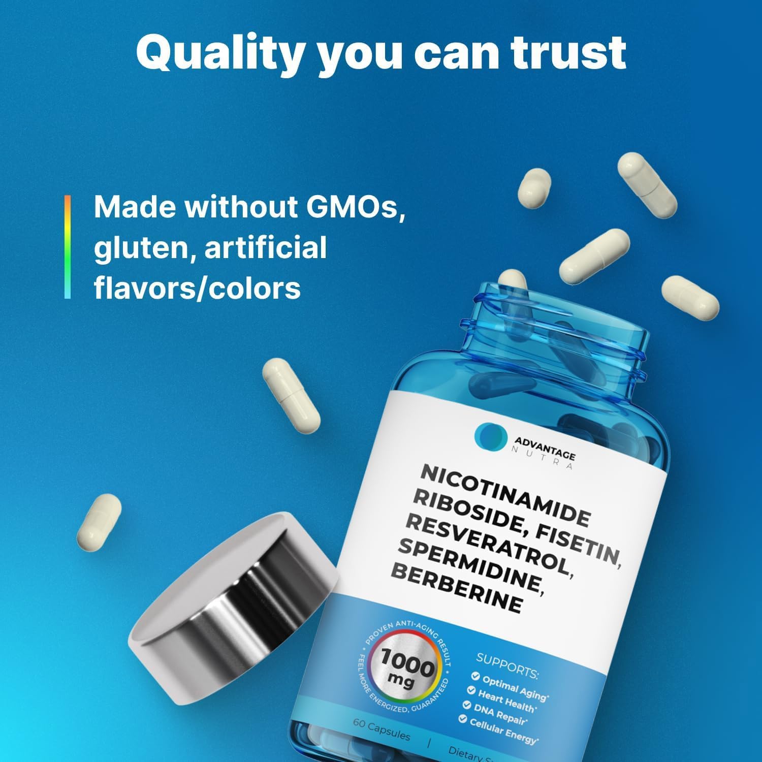 AdvantageNutra Liposomal Nicotinamide Riboside NR Supplement Resveratrol NAD : Nicotinamide 500mg w/Fisetin, Resveratrol Powder Spermidine Berberine NAD Resveratrol Supplement 500 mg - 60 caps 1 Pack AdvantageNutra buy supplements canada