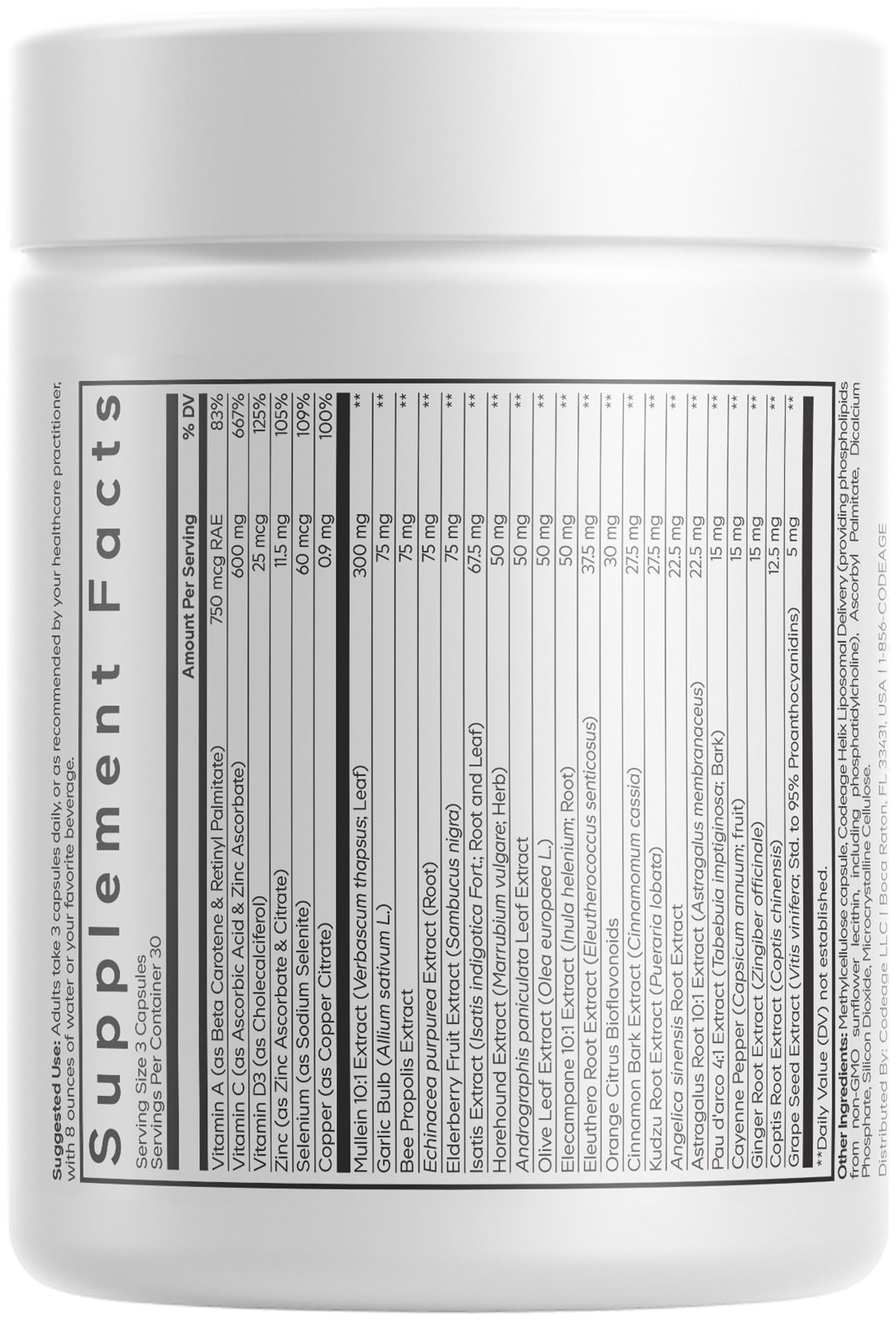 Codeage Liposomal Mullein Ultra Supplement - Mullein 10:1 Extract, Elderberry, Bee Propolis, Echinacea, Ginger Root, Andrographis, Kudzu, Vitamins, Elecampane, Eleuthero, Isatis, Non-GMO - 90 Capsules Codeage buy supplements canada