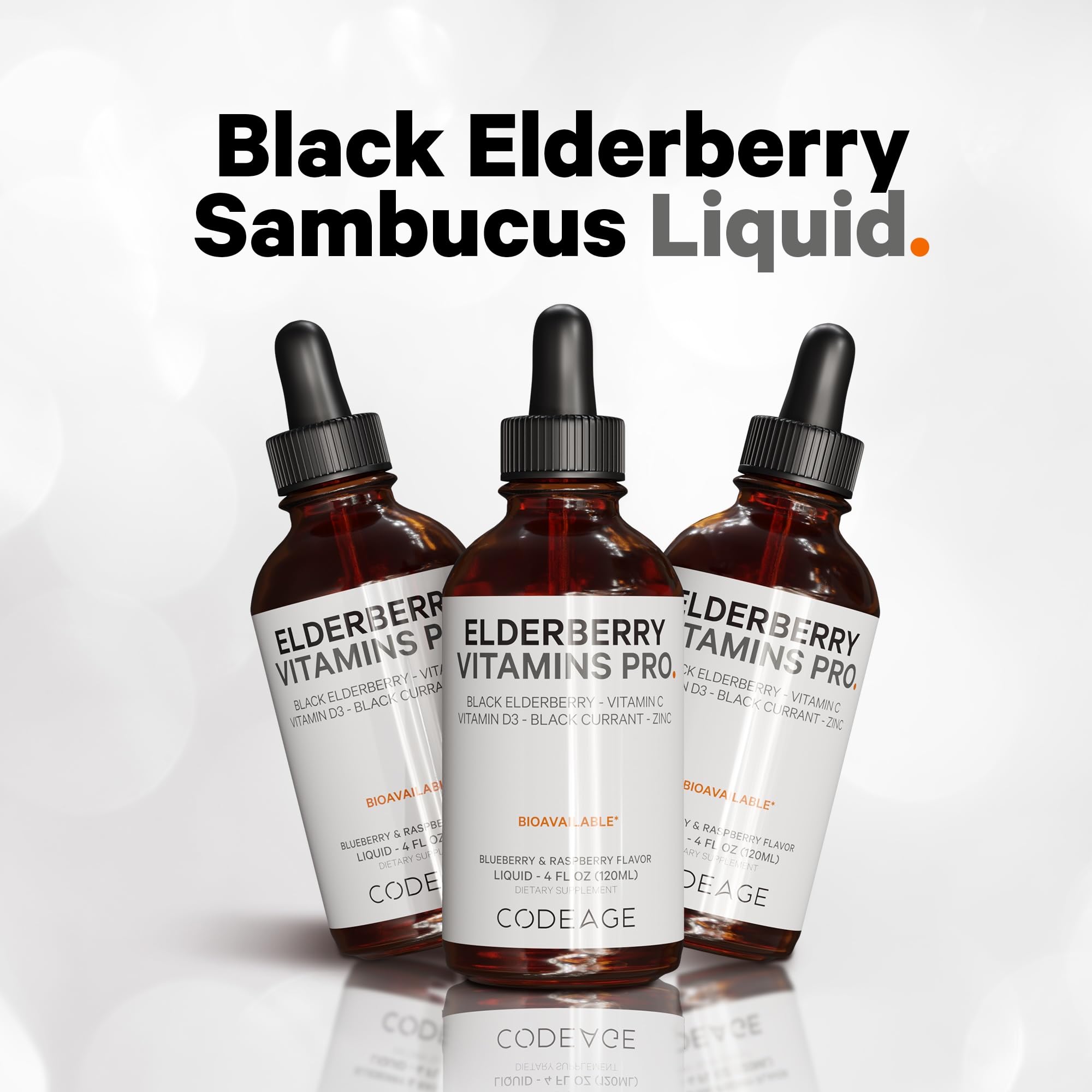Codeage Elderberry Vitamins Pro - Organic Black Elderberry Liquid Drops - Vitamin C, D3, Zinc, Black Currant - 2-Month Supply - Black Sambucus Liquid - Supplement for Adults & Kids - 4 fl oz Codeage buy supplements canada