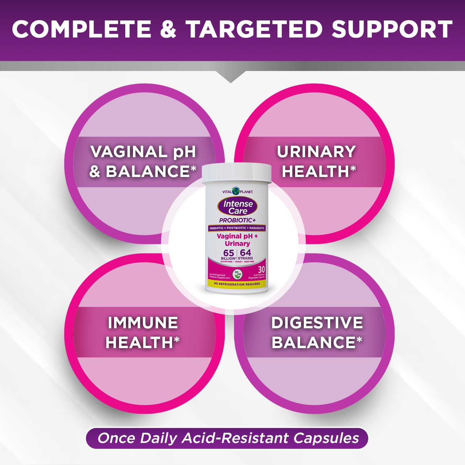 Vital Planet - Intense Care Vaginal pH & Urinary Probiotics for Women Plus Organic Prebiotics, Postbiotics, and Parabiotics, 65 Billion CFU and 64 Strains, Immune and Digestive Health 30 ct Vital Planet buy supplements canada