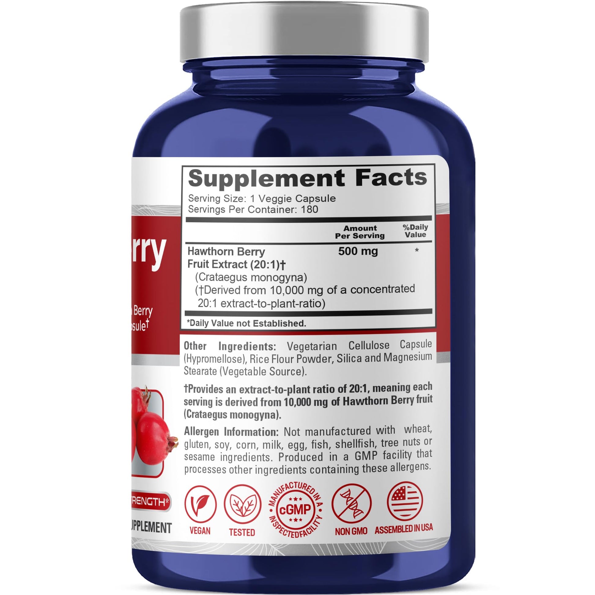 NusaPure Hawthorn Berry 20:1 Extract, 500 mg Equivalent to 10,000 mg 180 Veg Caps, Suitable for Vegetarians, Vegan, Non-GMO Dietary Supplement NusaPure buy supplements canada