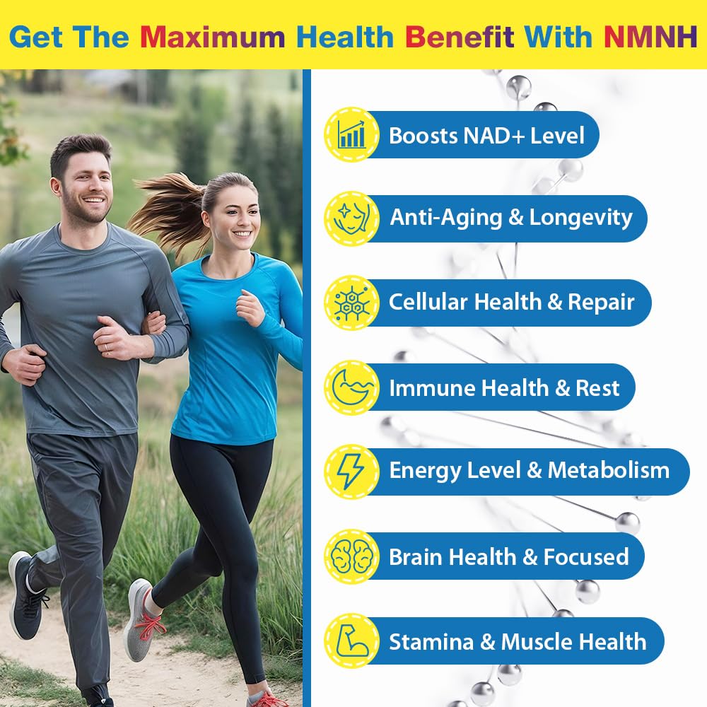NMNH (NMN Supplement Alternative) NAD Supplements for Anti Aging, Energy, Immune, Focus (Dihydronicotinamide Mononucleotide) 500mg, to Boost NAD+ Levels As We Age, Pure Organic - 60 Capsules Beyyoly buy supplements canada
