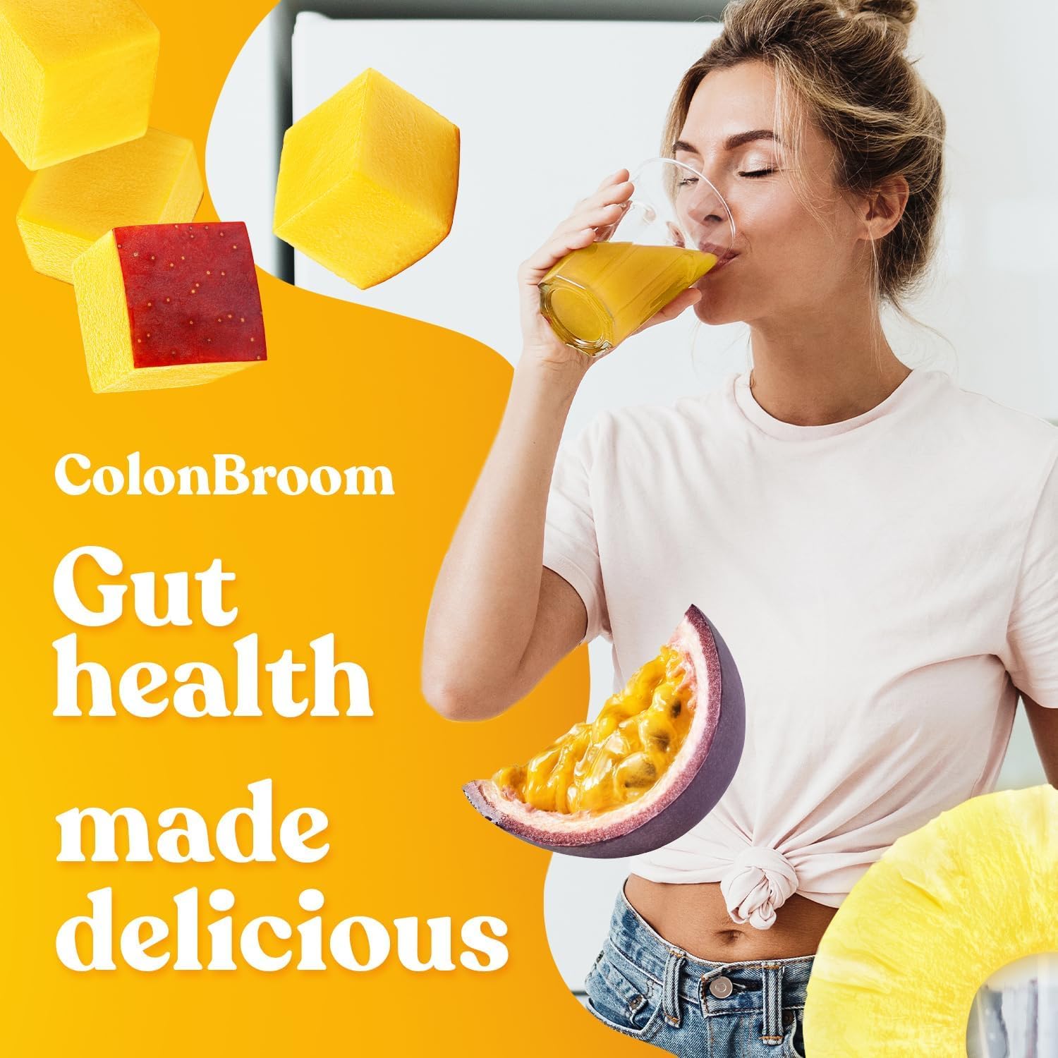 ColonBroom Psyllium Husk Powder with Stevia (Tropical Fruits) - Colon Cleanse for Bloating Relief & Gut Health - Colon Broom Fiber Powder Drink - Vegan Fiber Powder Stevia Supplement, 50 Servings ColonBroom buy supplements canada