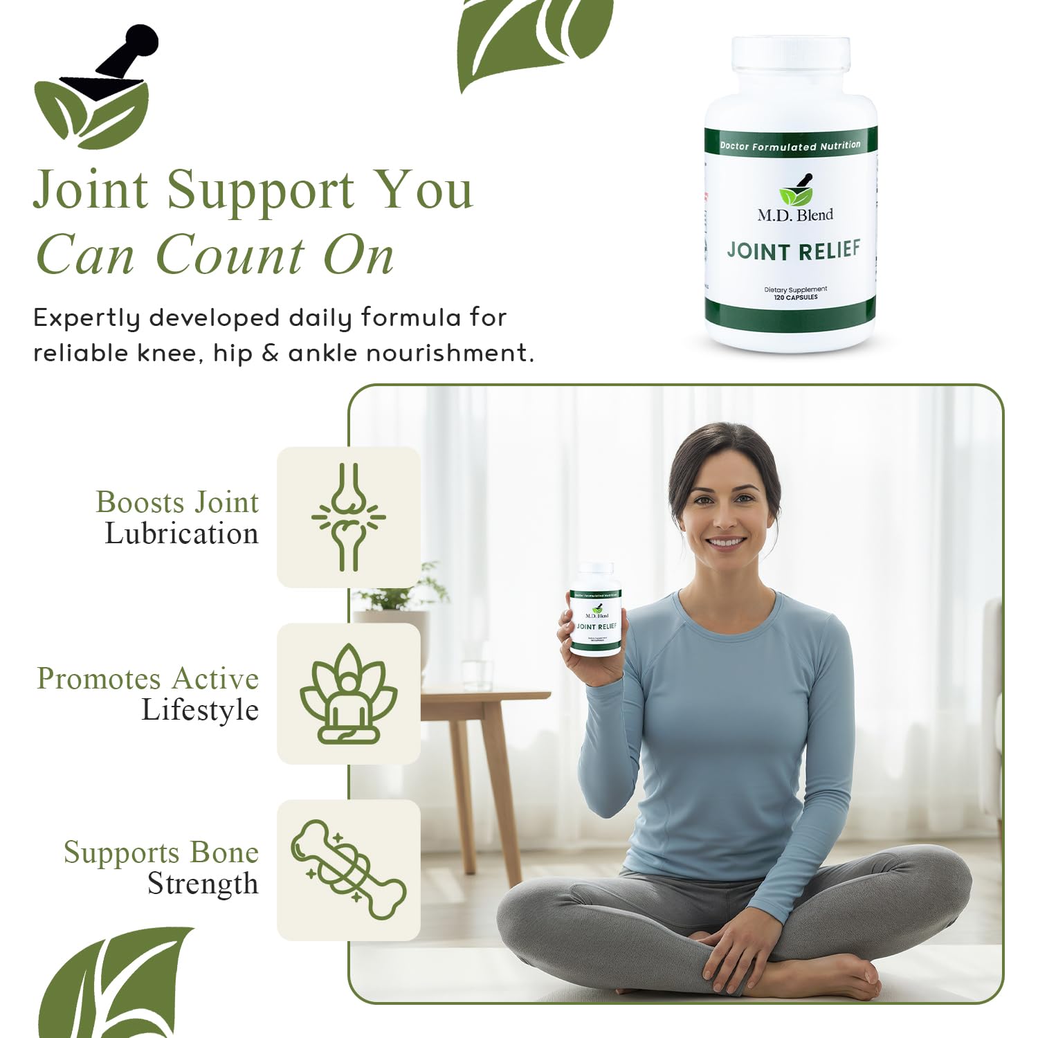 M.D. Joint - Experts Formulated Supplement - Joint Supplements for Women & Men, Knees, HIPS, Ankles, Collagen, Hydrolyzed, Glucosamine Chondroitin MSM, BioPerine, Turmeric - 120 Capsules (Pack of 1) M.D. Blend buy supplements canada