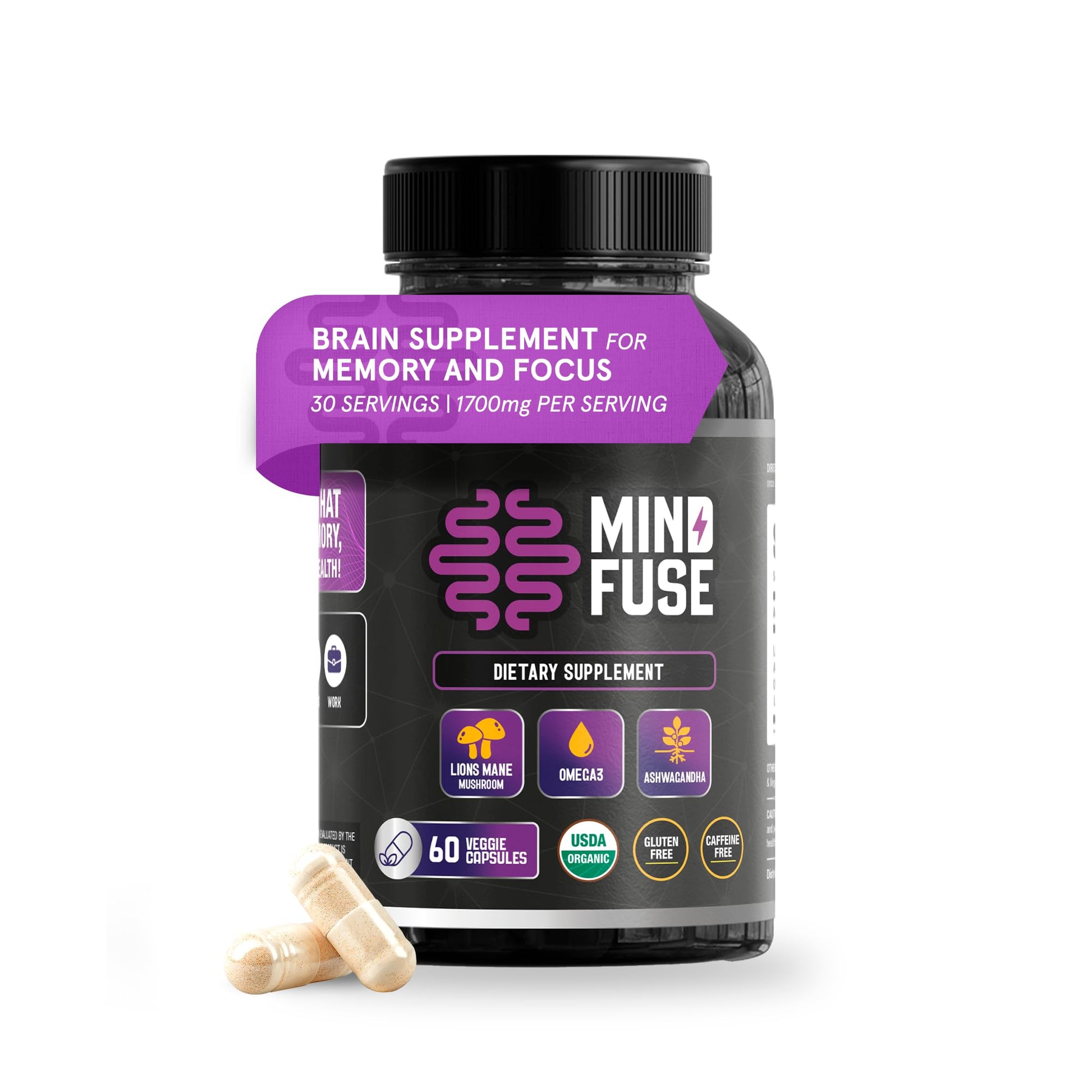 Nootropic Memory Booster Supplement for Adults - Lion’s Mane Capsules with Omega-3, Ashwagandha & L-Theanine for Focus & Memory - Gluten-Free 60 Capsules Mind Fuse buy supplements canada