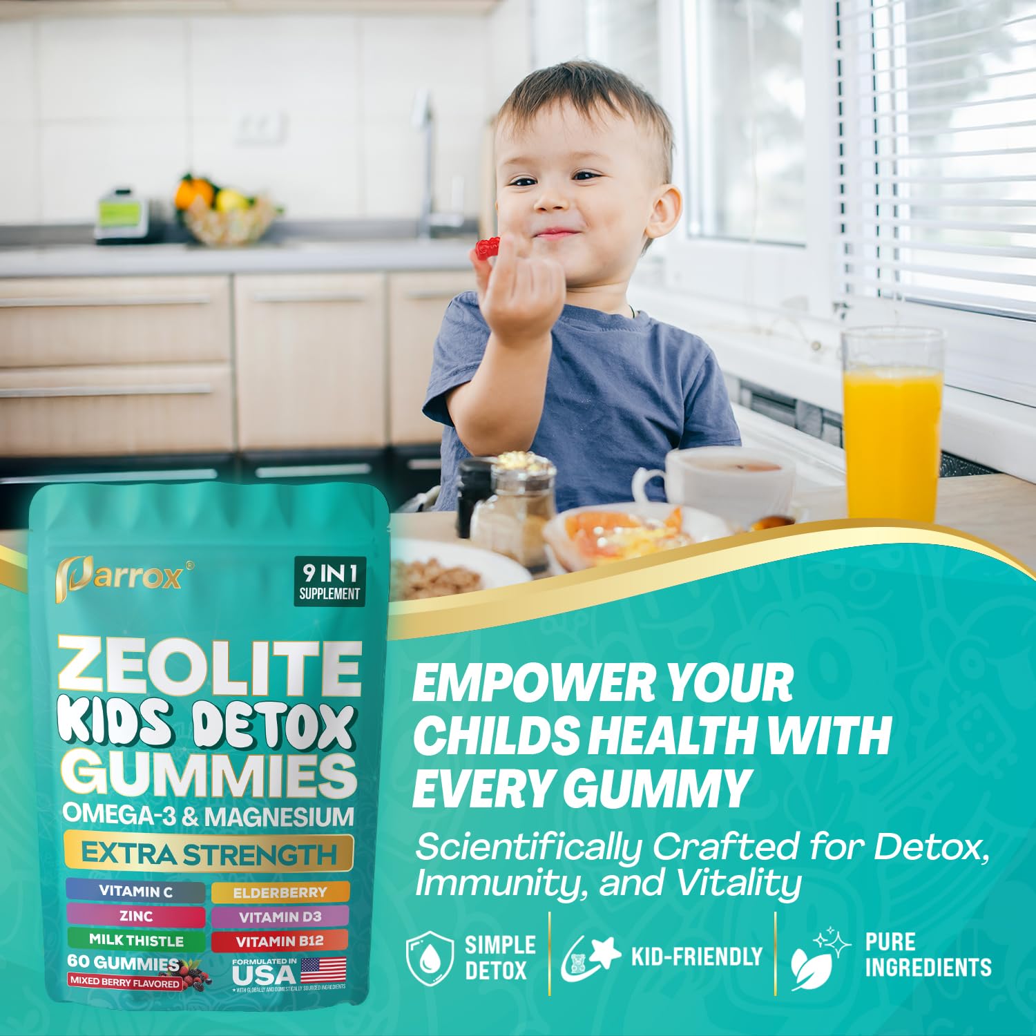 Parrox Zeolite Kids Gummies, 9-in-1 with Zeolite, Omega-3, Magnesium, Elderberry, Vitamin C, Milk Thistle, Vitamin D3, Zinc, B12 – Sugar-Free Parrox buy supplements canada