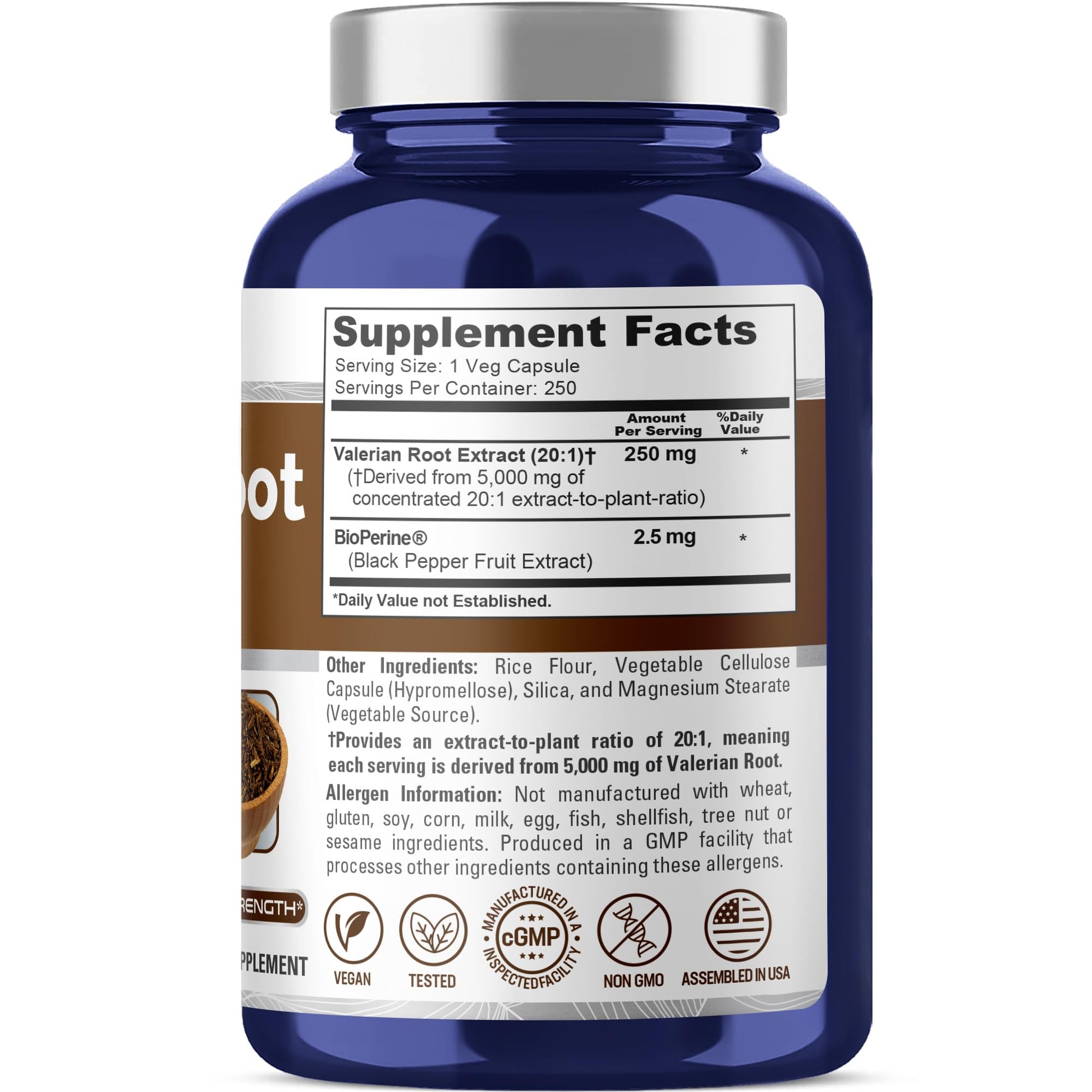NusaPure Valerian Root 20:1 Extract, 250 mg Equivalent to 5000mg Per Veggie Caps, 250 Count, Vegan, Non-GMO, Bioperine NusaPure buy supplements canada