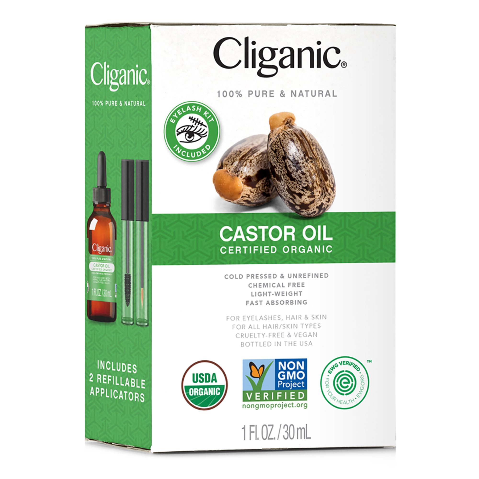 Cliganic Organic Castor Oil, 100% Pure (1oz with Eyelash Kit) - For Eyelashes, Eyebrows, Hair & Skin Cliganic buy supplements canada