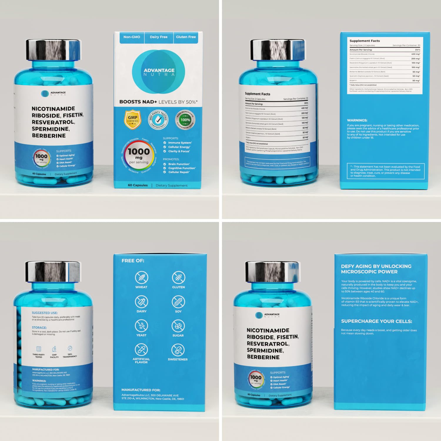 AdvantageNutra Liposomal Nicotinamide Riboside NR Supplement Resveratrol NAD : Nicotinamide 500mg w/Fisetin, Resveratrol Powder Spermidine Berberine NAD Resveratrol Supplement 500 mg - 60 caps 1 Pack AdvantageNutra buy supplements canada