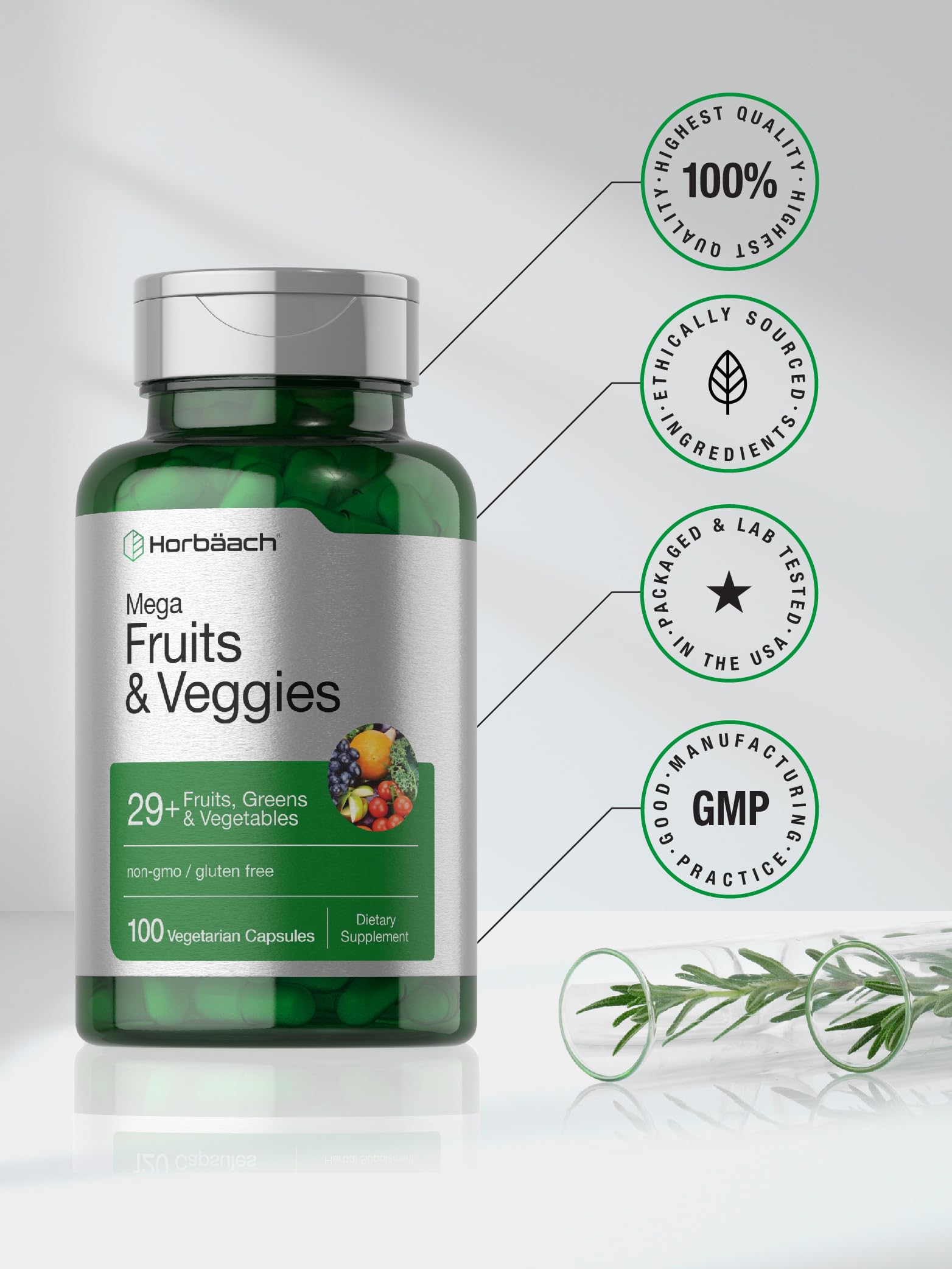 Horbäach Mega Fruits and Veggies Supplement | 100 Capsules | Vegetarian, Non-GMO and Gluten Free Horbäach buy supplements canada