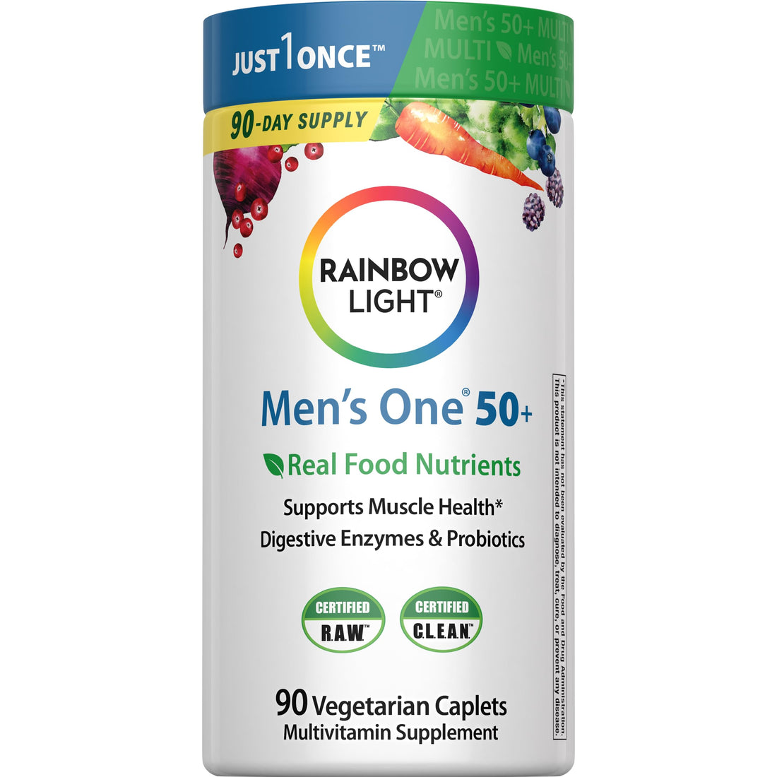 Rainbow Light Mens Multivitamin One + for 50 Plus | 90 Caplets | Supports Muscle Health | with Vitamins C, D, and Zinc Rainbow Light buy supplements canada