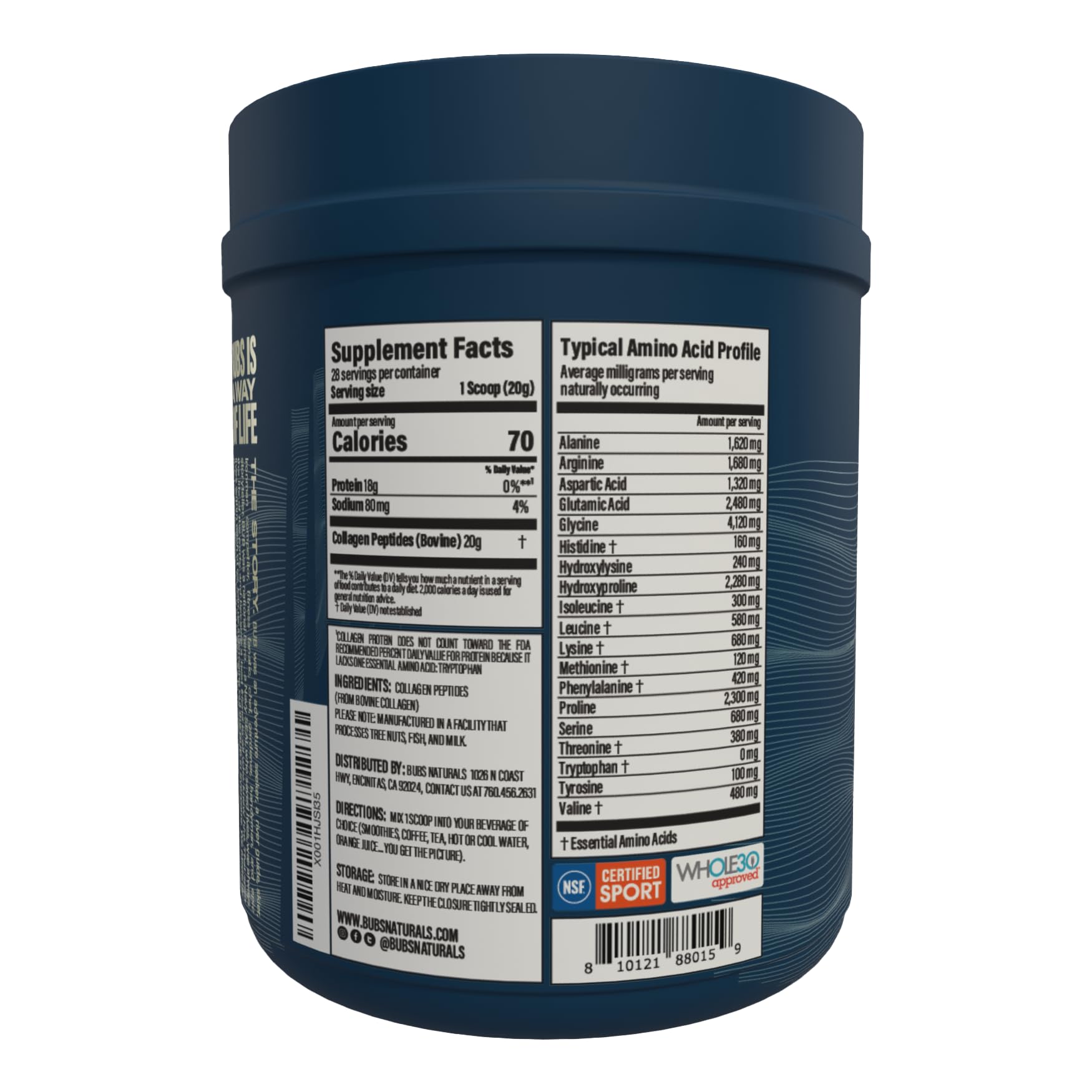 BUBS Naturals Collagen Peptides Powder, Collagen for Women & Men, Hydrolyzed Peptides, Unflavored Pasture Raised Grass Fed, Paleo Keto Friendly BUBS Naturals buy supplements canada