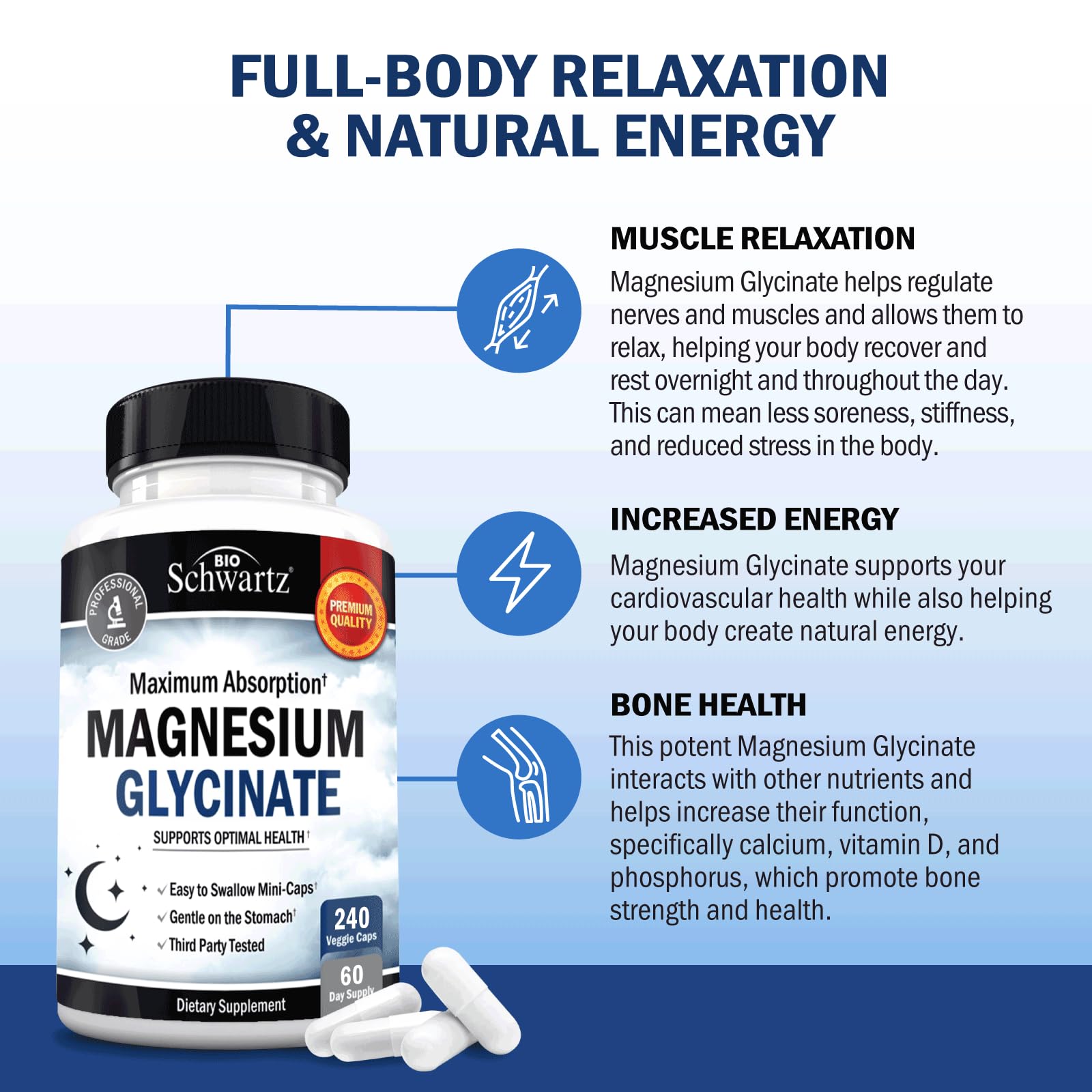 BioSchwartz Magnesium Glycinate 500mg Capsules (240 Mini Caps) Maximum Absorption Magnesium Supplement for Healthy Nerves Muscles Heart Mood and Sleep Support (Vegan, Gluten-Free, Non-GMO) BioSchwartz buy supplements canada