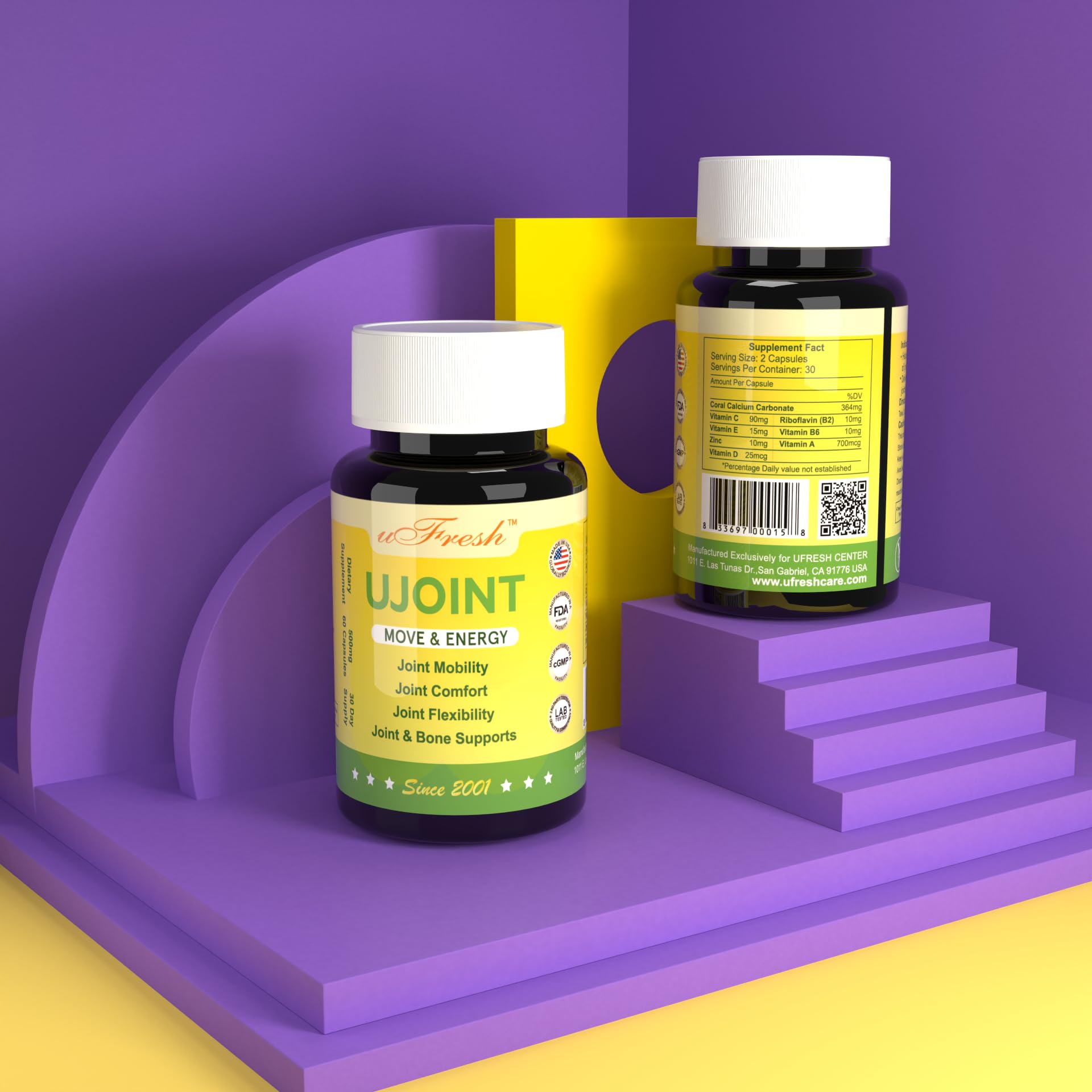 UJoint Move & Energy Joint Flexibility and Mobility Dietary Supplements, 30 Day Supply, 60 Capsules (1) uFresh buy supplements canada