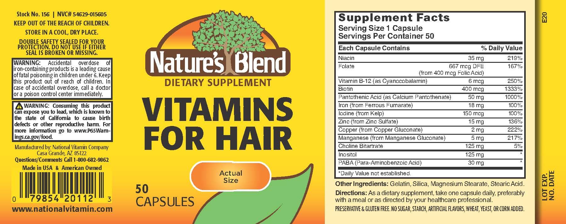 Nature's Blend Vitamins For Hair Capsules 50 Ct Nature's Blend buy supplements canada