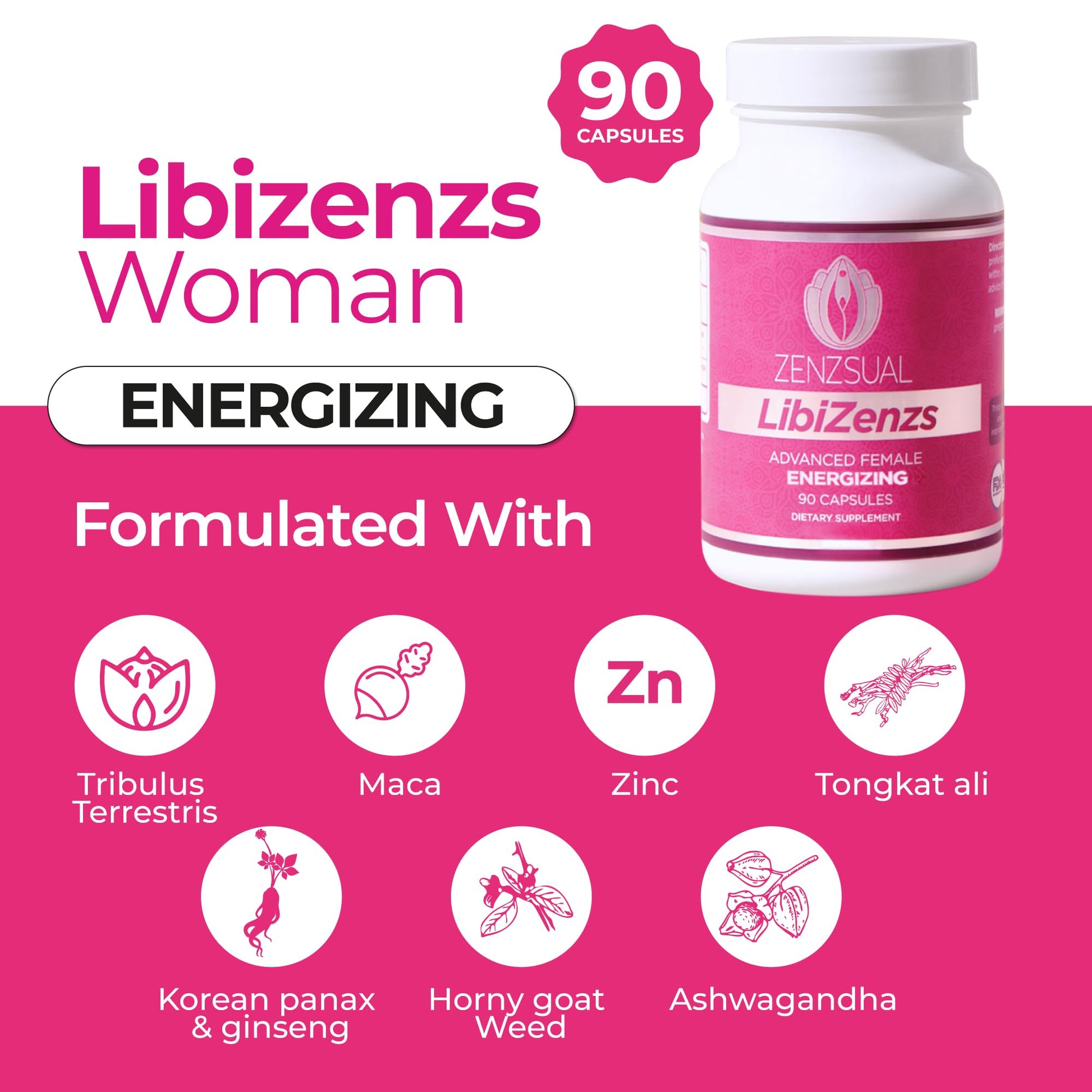 ZENZSUAL Libizenzs – Plant-Based Energy Support Supplement for Women – Caffeine-Free with Maca Root, Ashwagandha & Ginseng – Supports Daily Stamina, Focus & Well-Being – 90 Vegan Capsules ZENZSUAL buy supplements canada