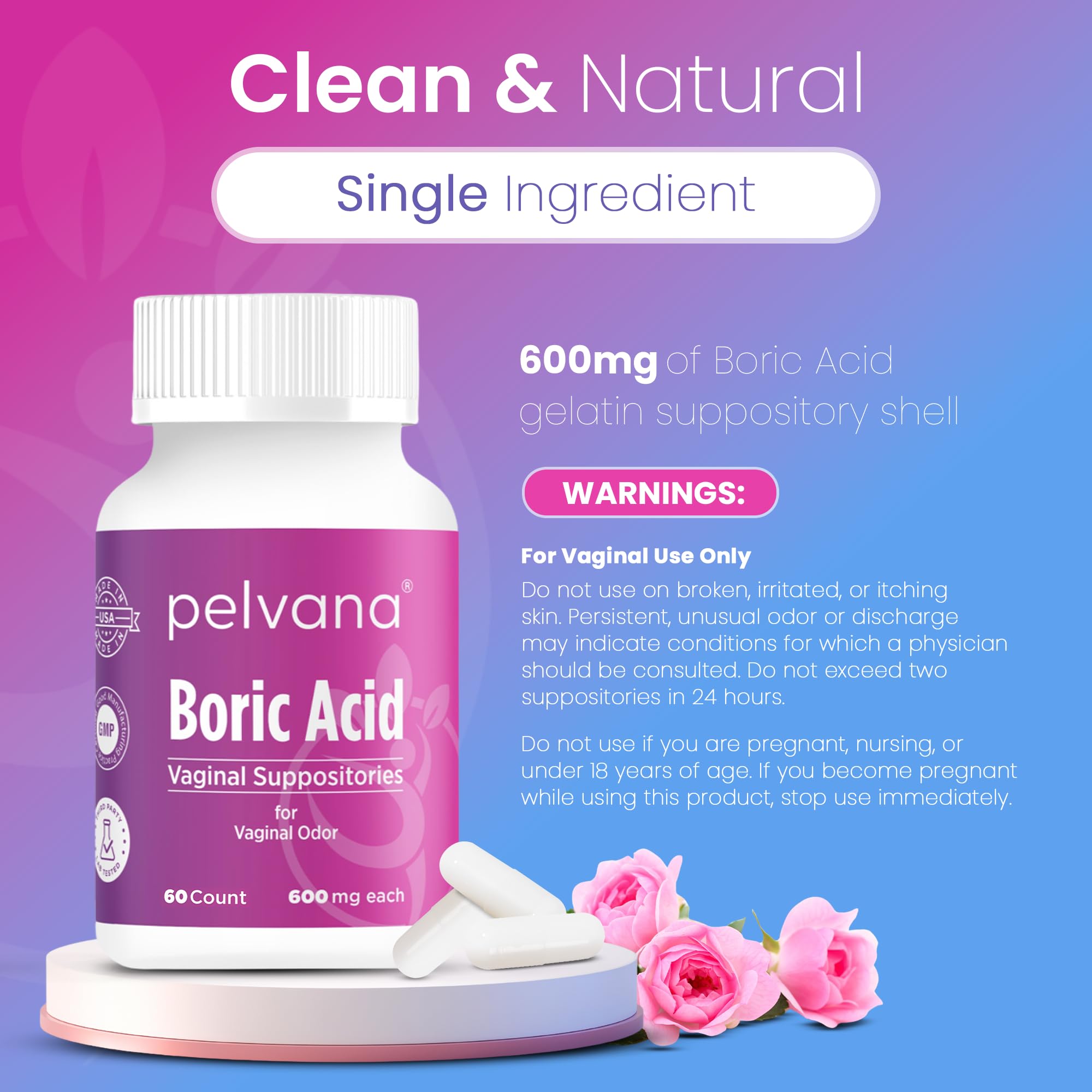 Pelvana Boric Acid Suppositories for Women - 60 Count - 600mg Boric Acid Capsules for Vaginal Odor Use Pelvana buy supplements canada
