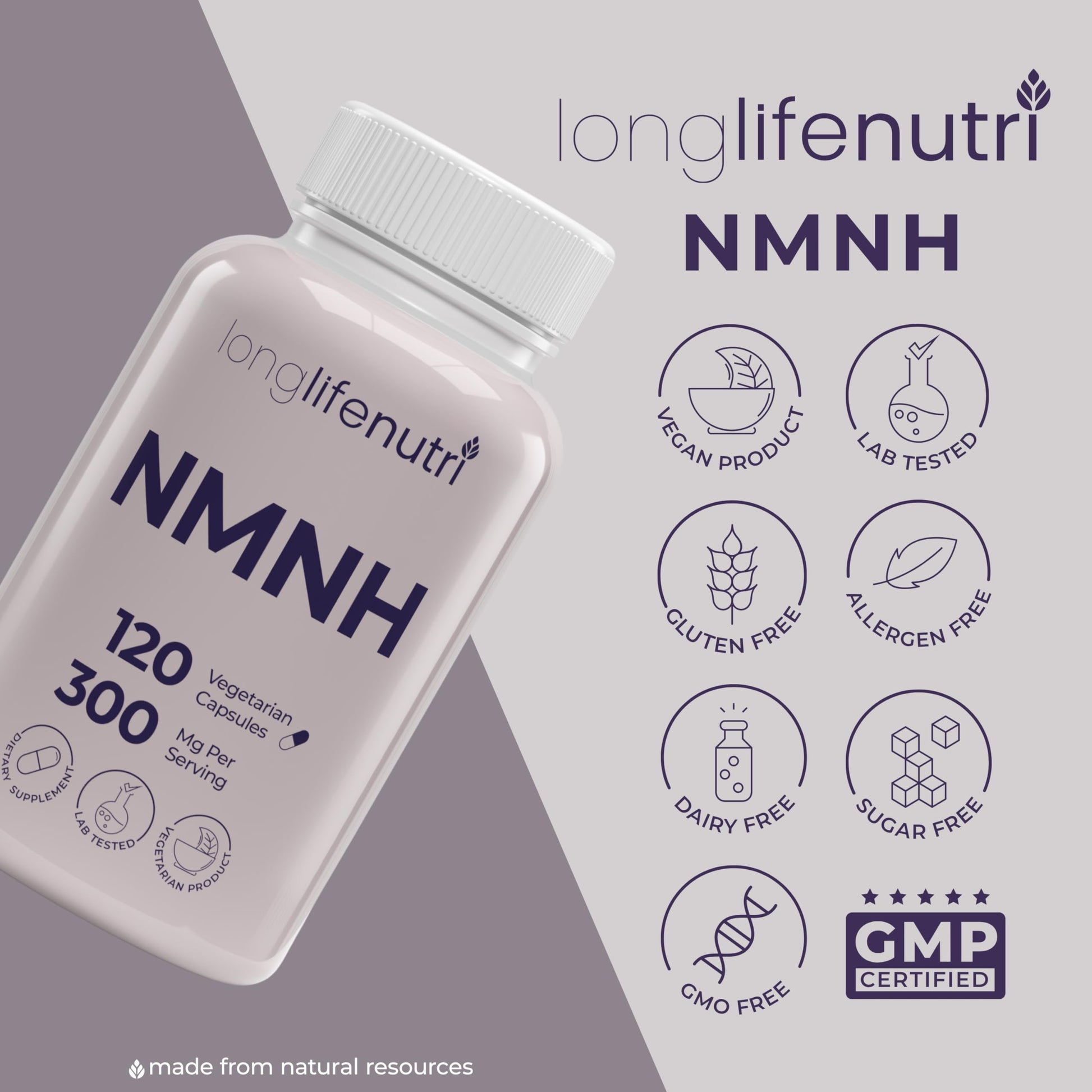 LongLifeNutri NMNH 300mg (Dihydronicotinamide Mononucleotide) - 120 Vegan Capsules, 2-Month Supply, NMN Alternative, NAD Supplement for Energy & Longevity, Lab Tested, Made in USA LongLifeNutri buy supplements canada