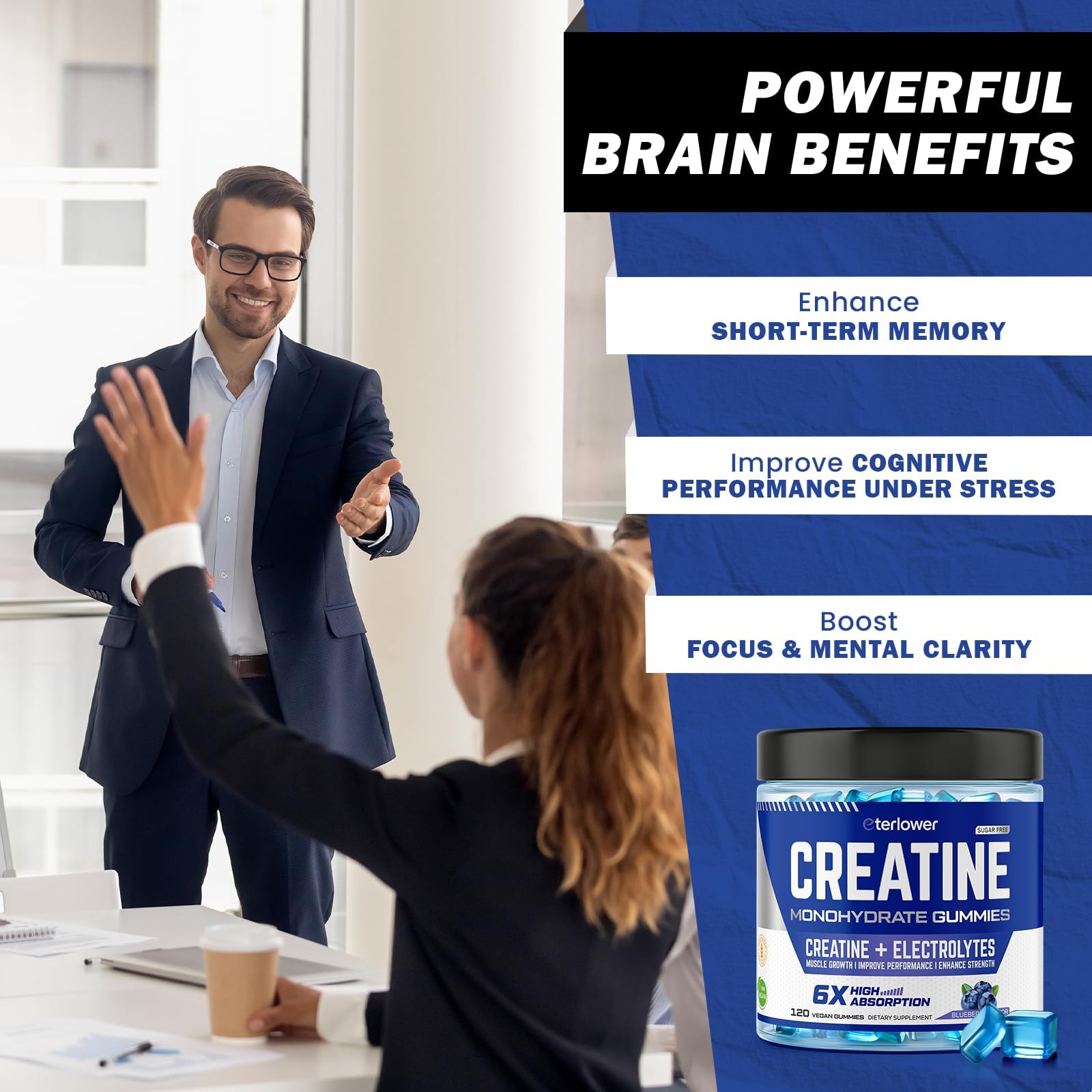 eterlower Creatine Monohydrate Gummies 5g – Pre-Workout Energy & Muscle Growth Support for Men & Women | Blueberry Electrolyte Gummies, 120 Count eterlower buy supplements canada