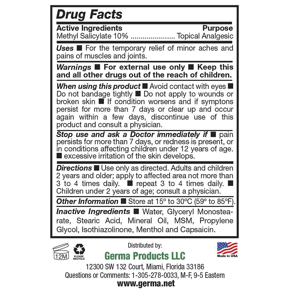 Germa Liniment Udder Plus. Natural Topical Analgesic Ointment. Relief for Pain and Aches in Joints and Back. With Chile Extract. 6 oz Germa buy supplements canada