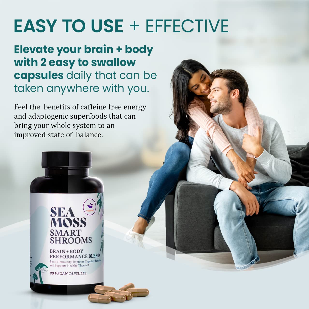 HAPPY FOX Irish Sea Moss Capsules & Mushroom Complex - Organic Seamoss with Adaptogens for Brain Health, 1500mg, 90 Vegan Capsules, Organic Mushroom Supplement HAPPY FOX buy supplements canada