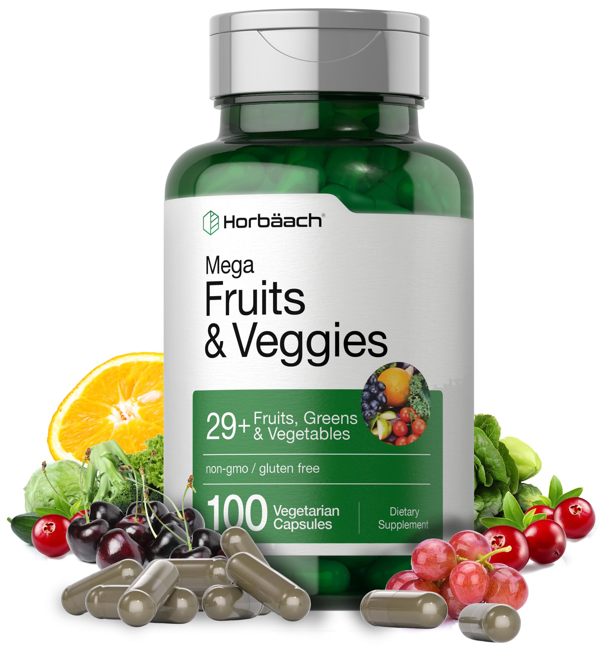 Horbäach Mega Fruits and Veggies Supplement | 100 Capsules | Vegetarian, Non-GMO and Gluten Free Horbäach buy supplements canada